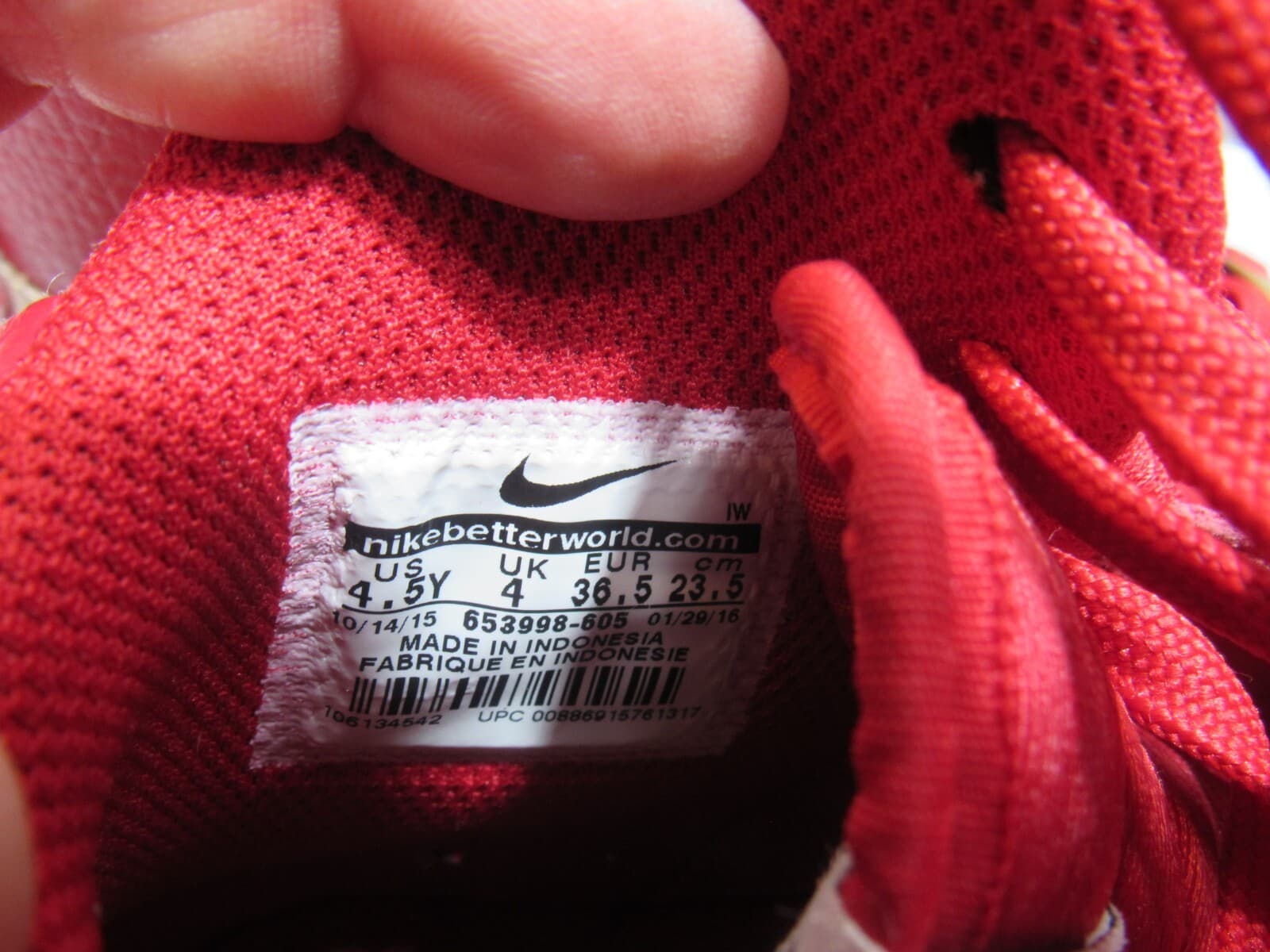 Nike Air Force 1 High Sneakers 653998-605 Size 4.5 Y Red White (L48K) - Thumbnail 7