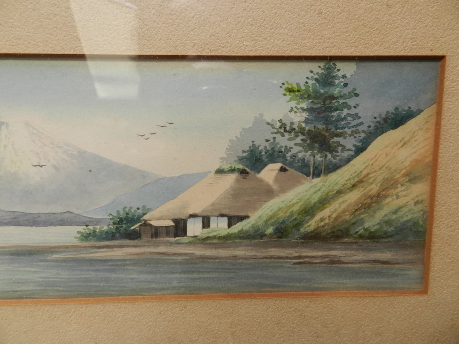 VTG Japanese Watercolor Landscape Mount Fuji Framed Satta or Y. Matsumoto? L70S - Thumbnail 3
