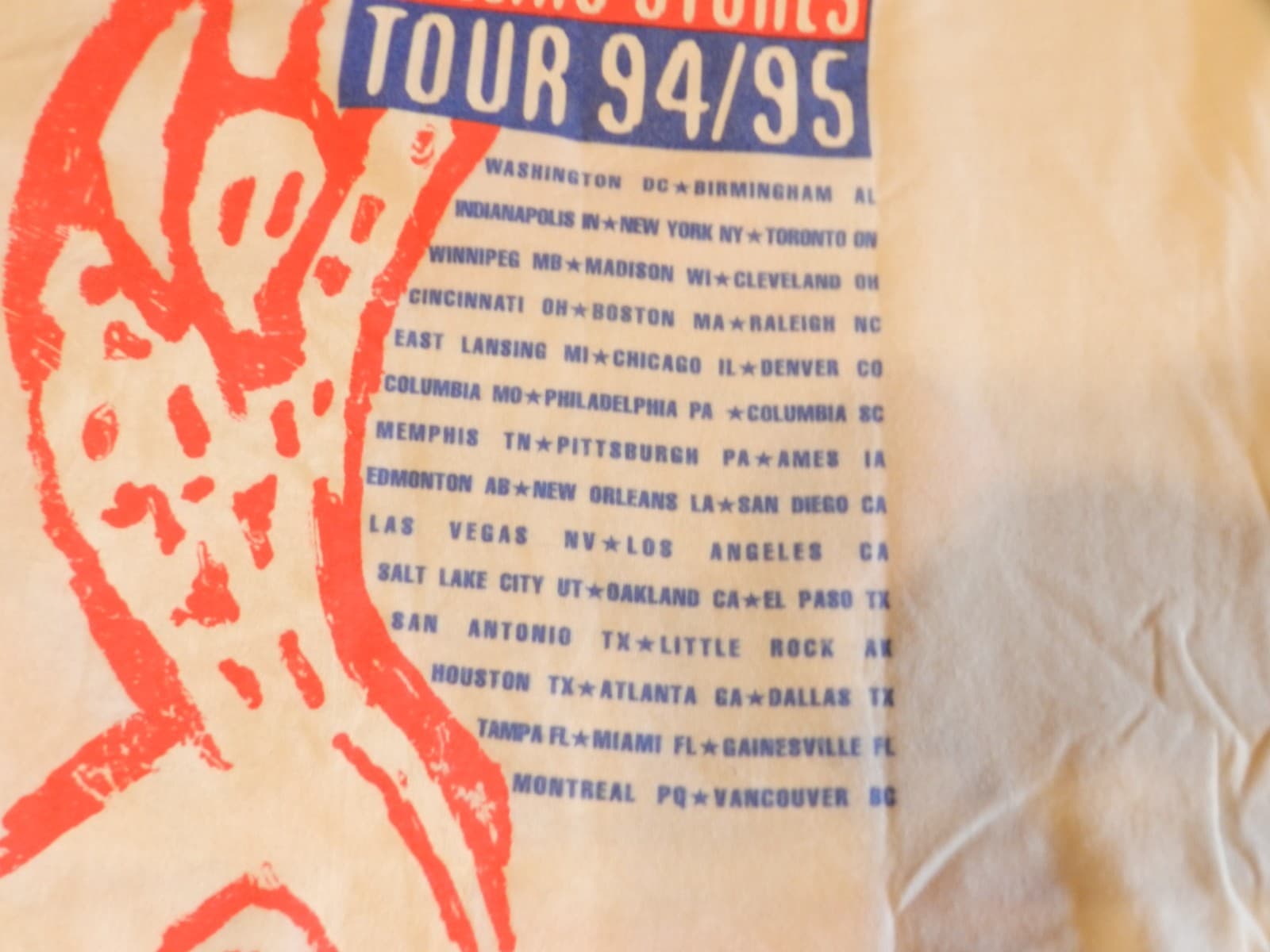THE ROLLING STONES 1994 95' TOUR Concert t shirt BROCKUM USA Flag Tongue XL H33K - Thumbnail 6