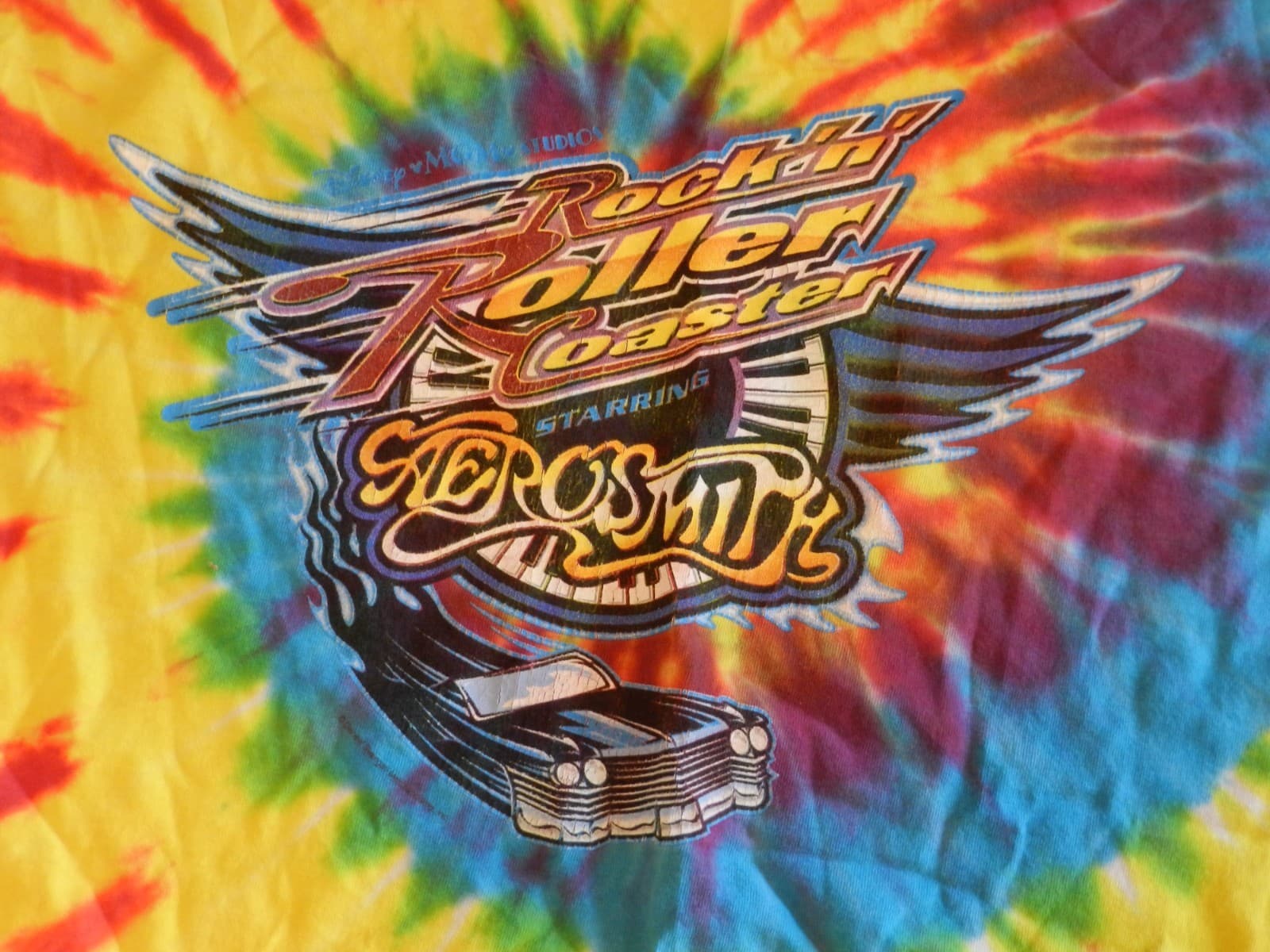 Vintage Disney Rock’N’ Roller Coaster Aerosmith Tie Dye T Shirt Men 2X (H36K) - Thumbnail 2