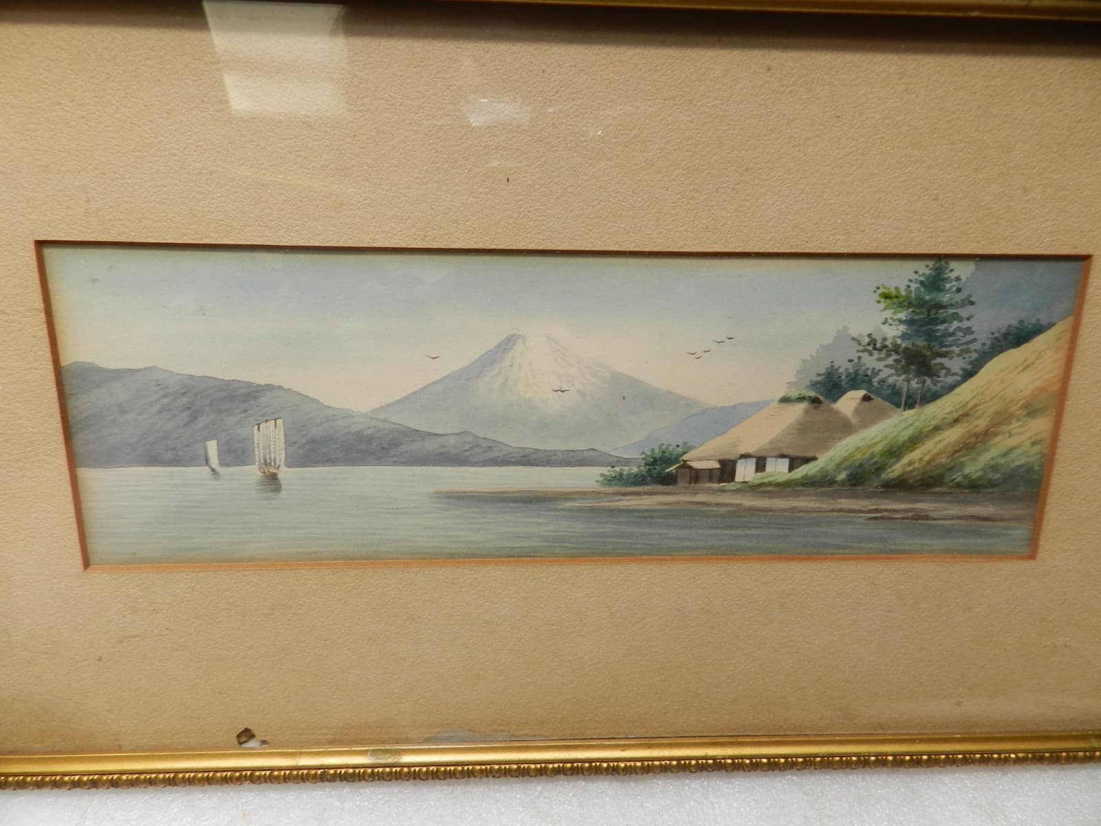 VTG Japanese Watercolor Landscape Mount Fuji Framed Satta or Y. Matsumoto? L70S - Thumbnail 2