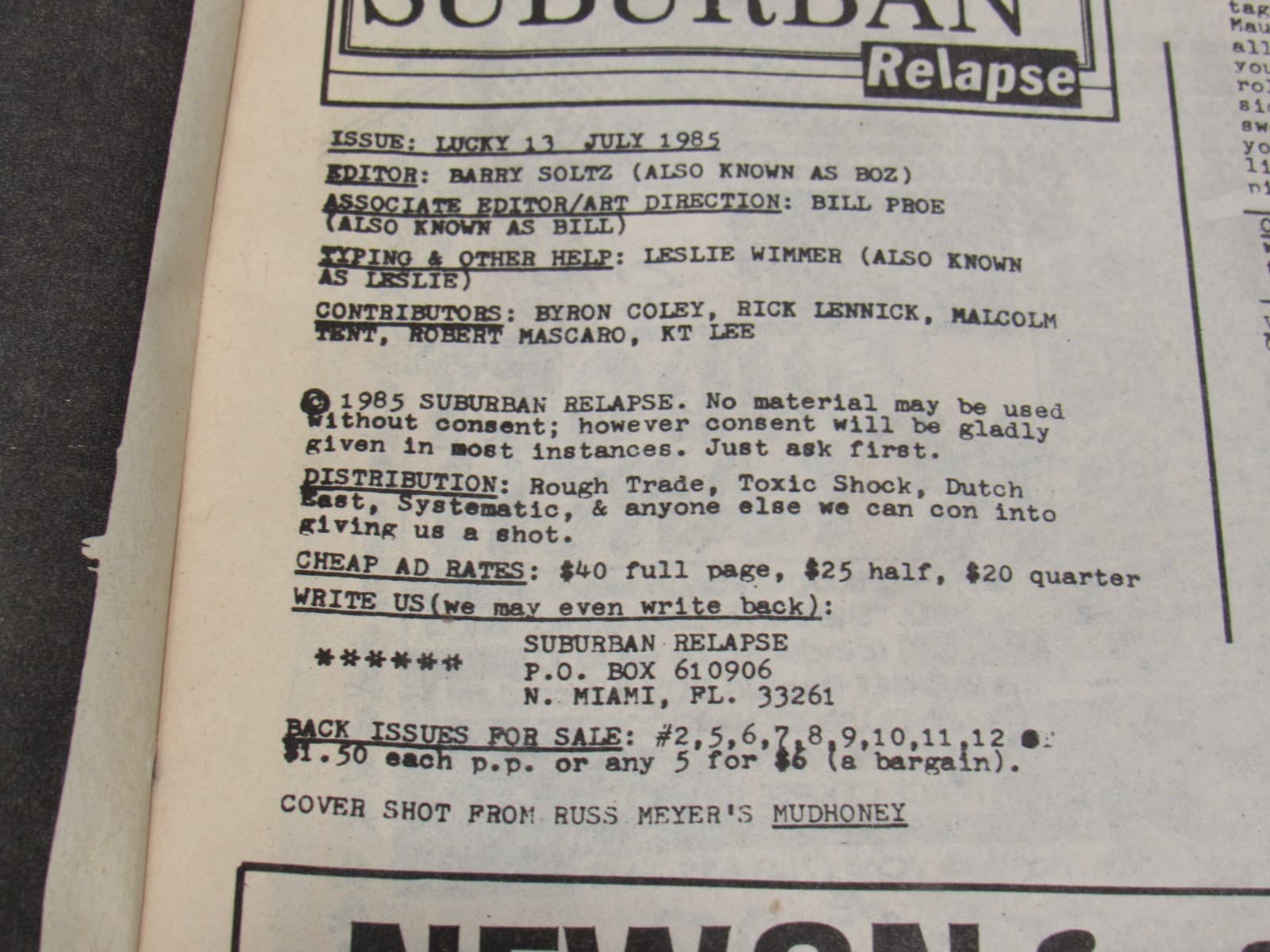 SUBURBAN RELAPSE Issue #13 Fanzine Hardcore PUNK Magazine July 1985 (T5JJ) - Thumbnail 5
