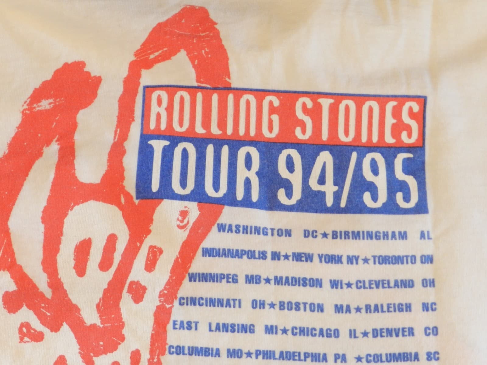 THE ROLLING STONES 1994 95' TOUR Concert t shirt BROCKUM USA Flag Tongue XL H33K - Thumbnail 4