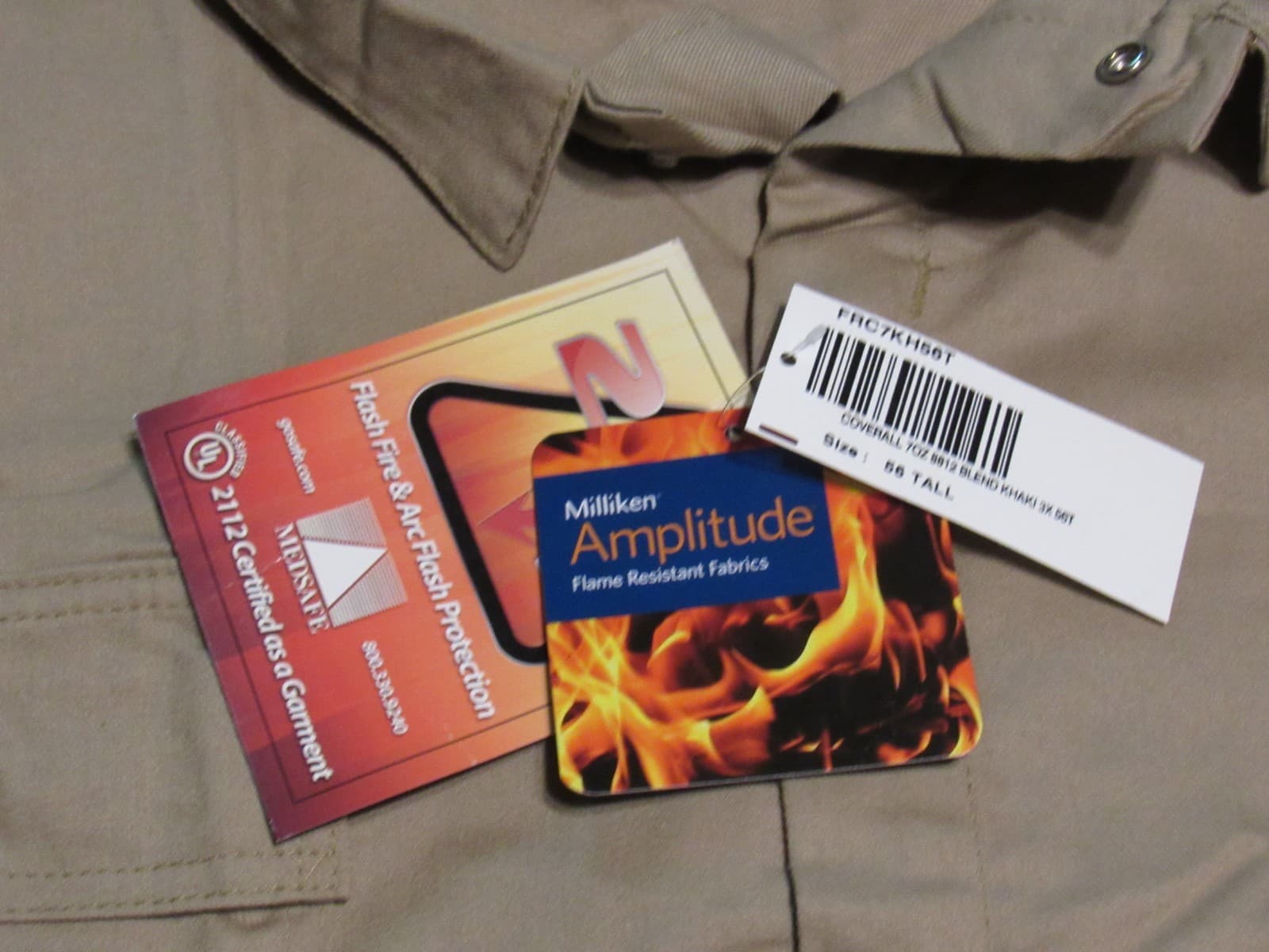 2112 Flash Fire & Arc Flash Protection Khaki Workwear Coverall Flame 56 Tall V95 - Thumbnail 2