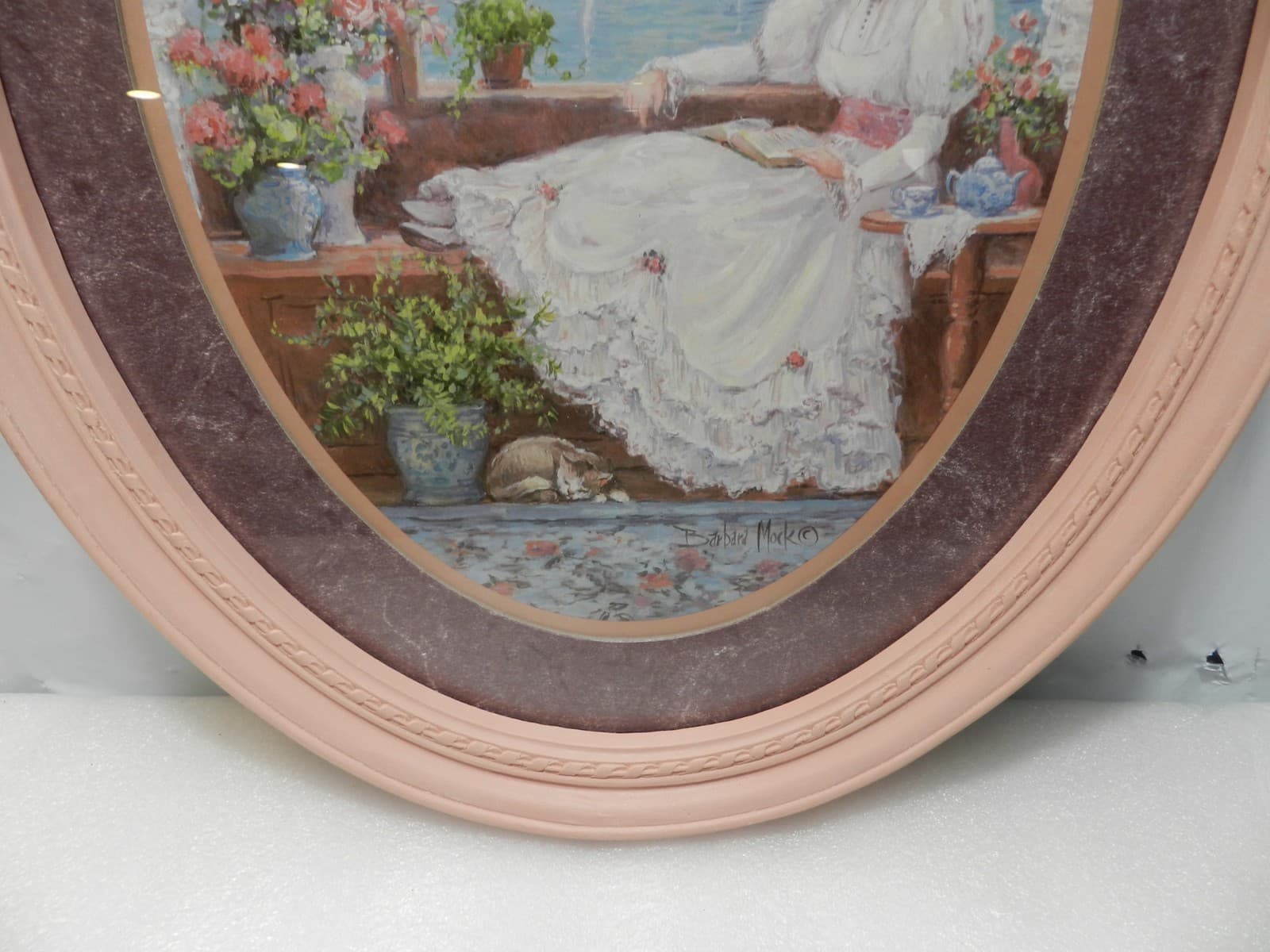 Vintage Home Interiors "Lady in the Window" Oval Wall Picture Pink Frame D83J - Thumbnail 4
