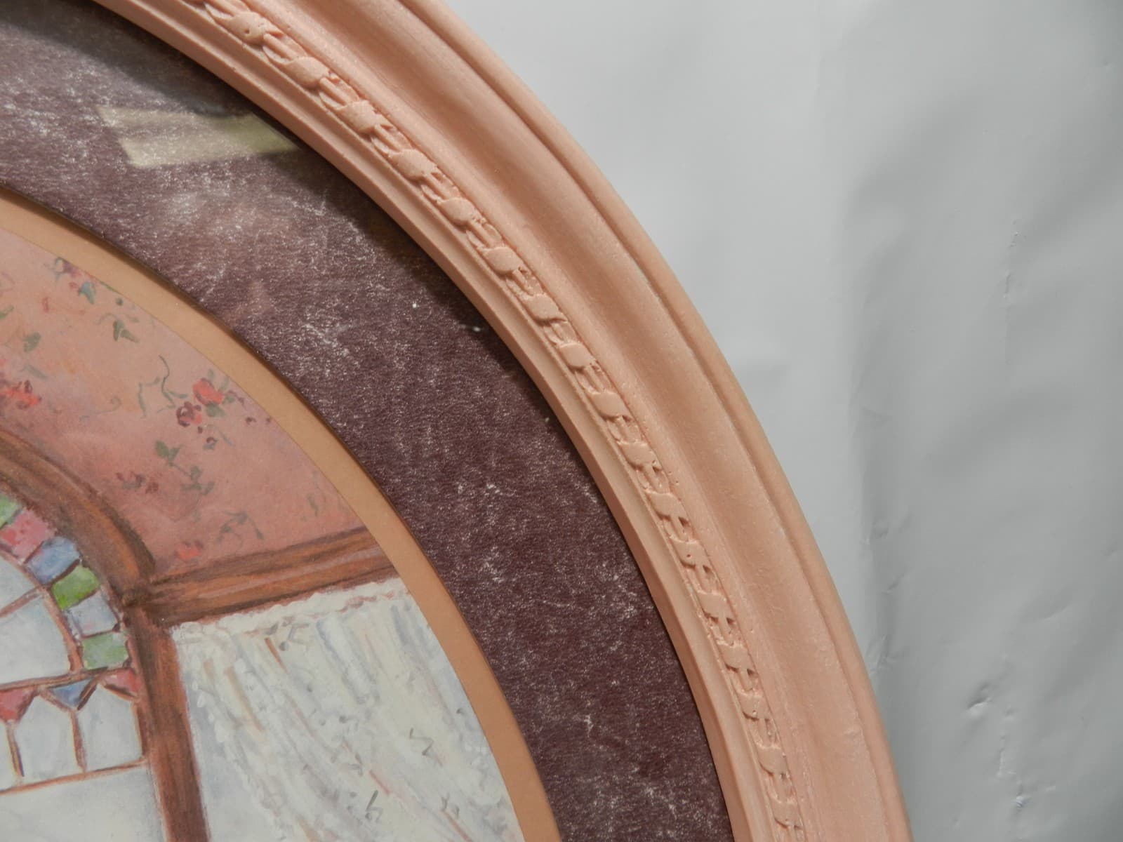 Vintage Home Interiors "Lady in the Window" Oval Wall Picture Pink Frame D83J - Thumbnail 5