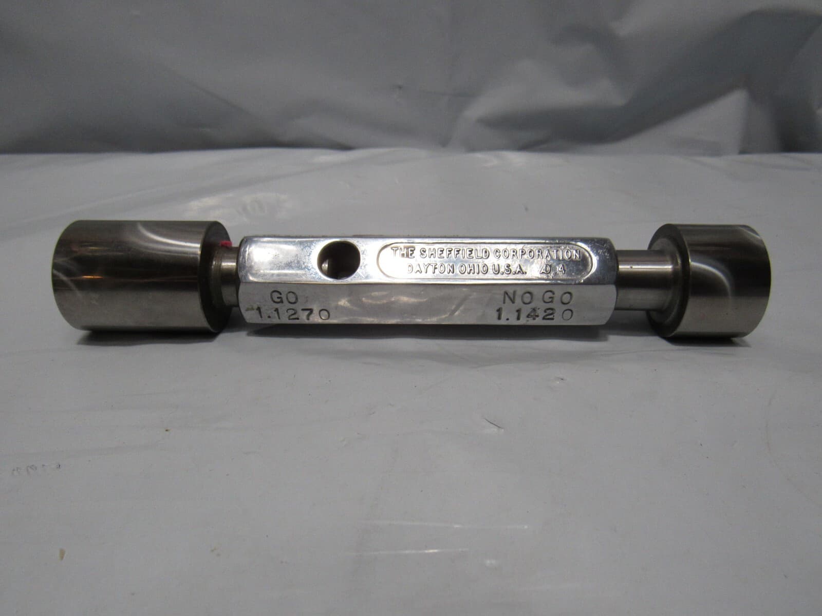 SHEFFIELD 1.1270 & 1.1420 DIA SMOOTH PIN PLUG GAGE GO NO GO OVERSIZE #14.2A O77