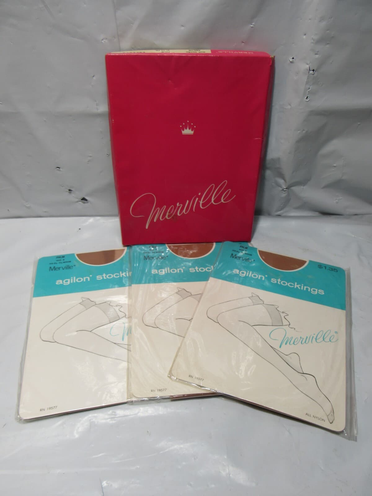 3 pack's Vintage Merville Agilon Stockings. Size B Fits 8.5-9.5 Medium (Q81J) - Thumbnail 9