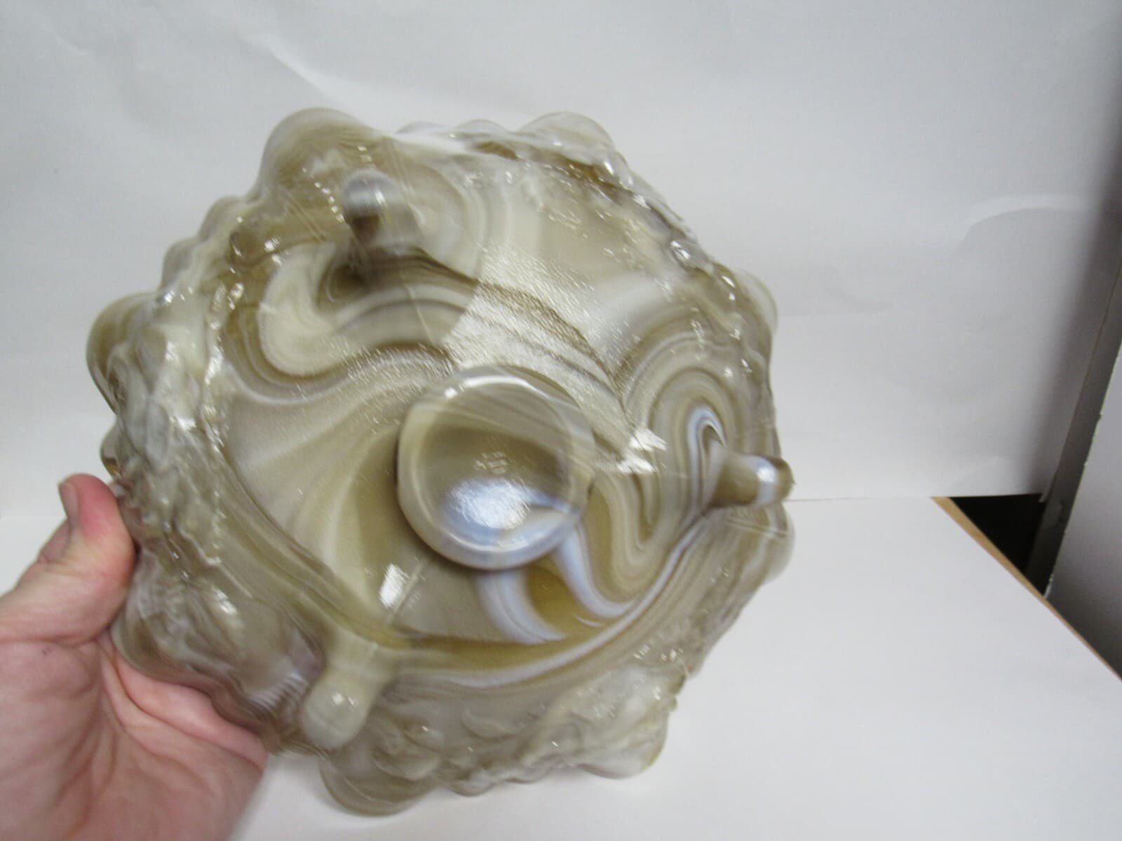 Imperial Glass Caramel Marble Ruffle Bowl Roses Olden End O Day Vintage - Thumbnail 4