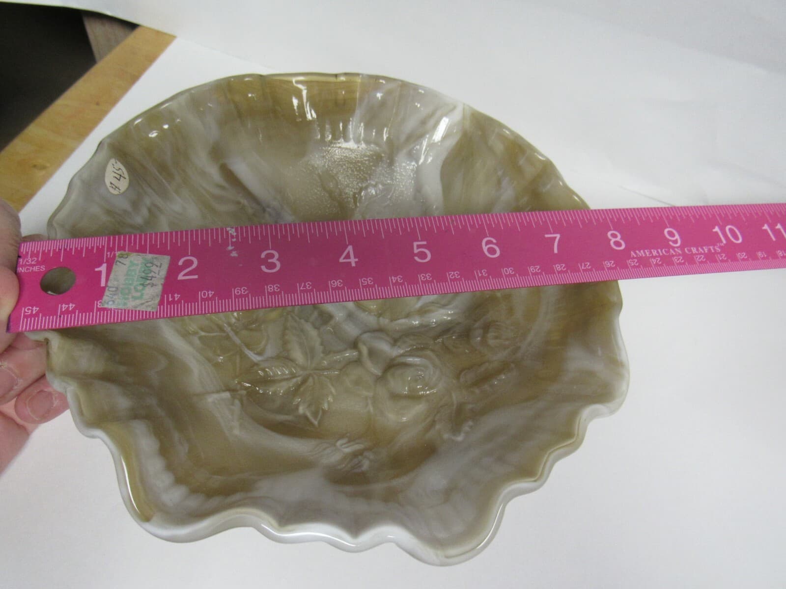 Imperial Glass Caramel Marble Ruffle Bowl Roses Olden End O Day Vintage - Thumbnail 8