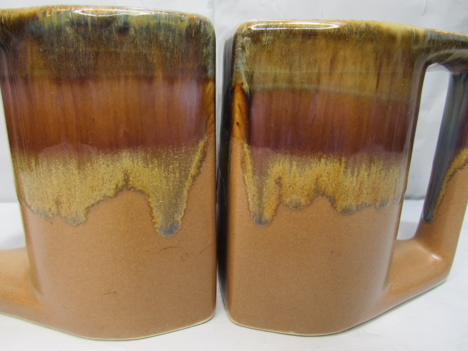 Set Of 2 Vintage Rodolfo Padilla Brown Drip Glaze Stoneware Mugs Q79K - Thumbnail 3