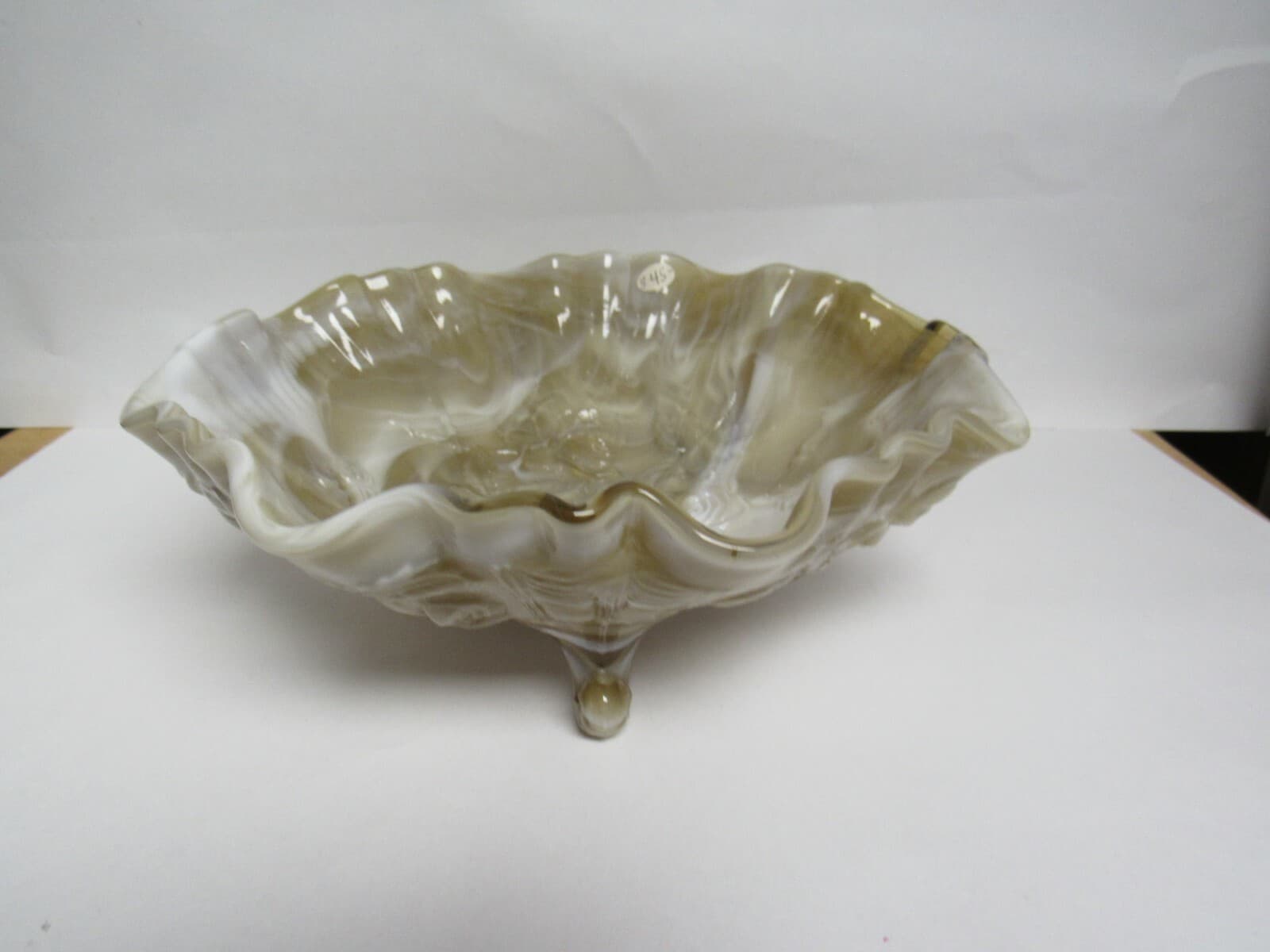 Imperial Glass Caramel Marble Ruffle Bowl Roses Olden End O Day Vintage - Thumbnail 2