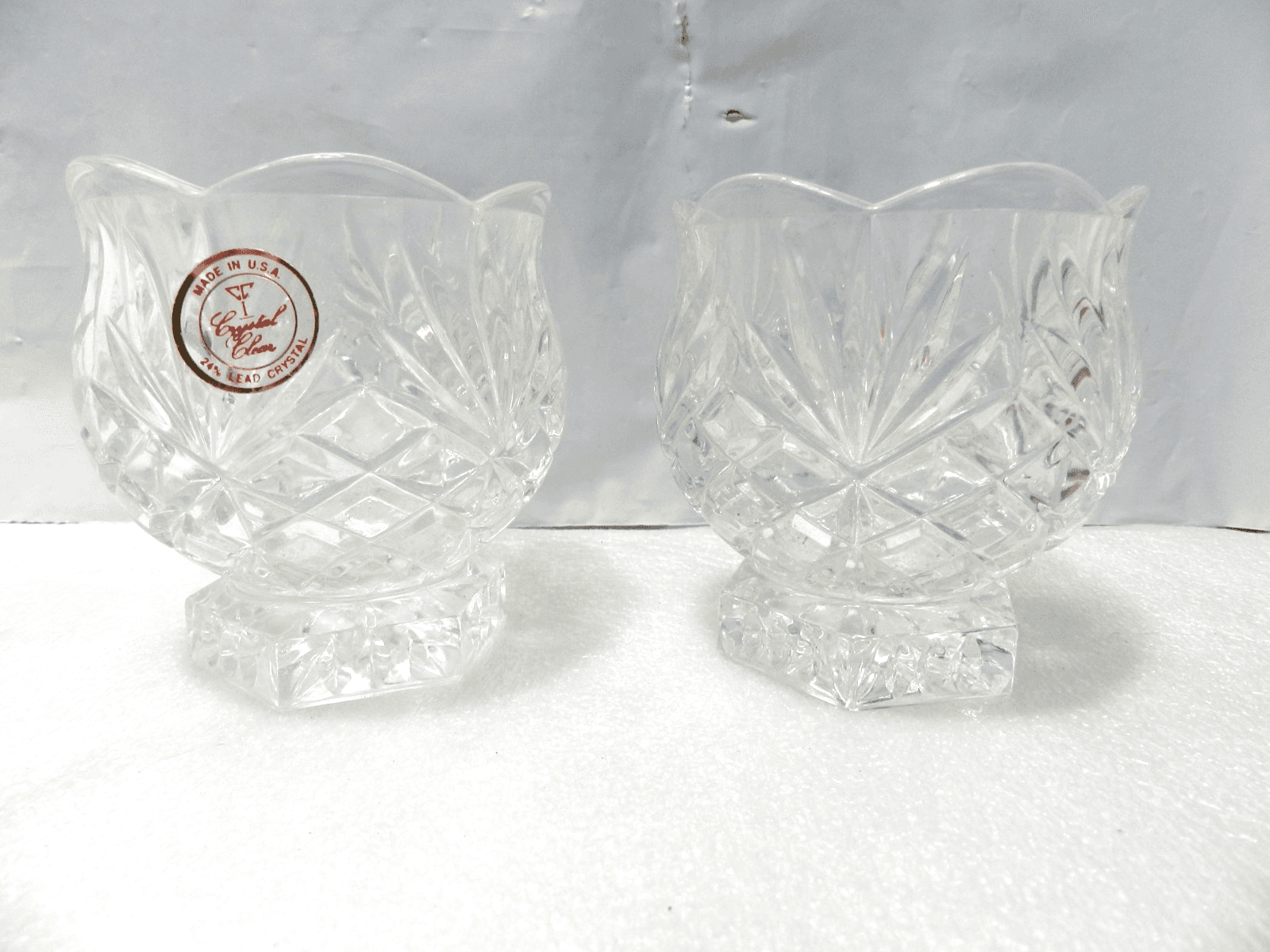 2 Clear Crystal Footed Votive Tea Light Candle Holder 3.5" 24% Lead Crystal Z39