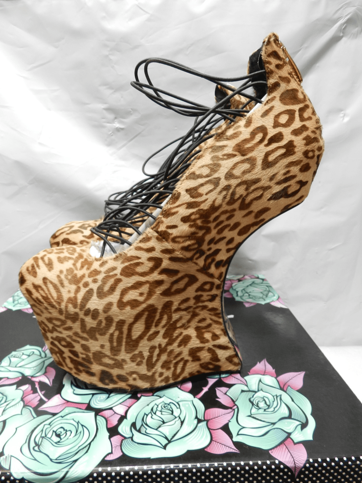 Taylor Says Calavera Leopard Heel-less Platform Heels Size 5.5 (H48M) - Thumbnail 3