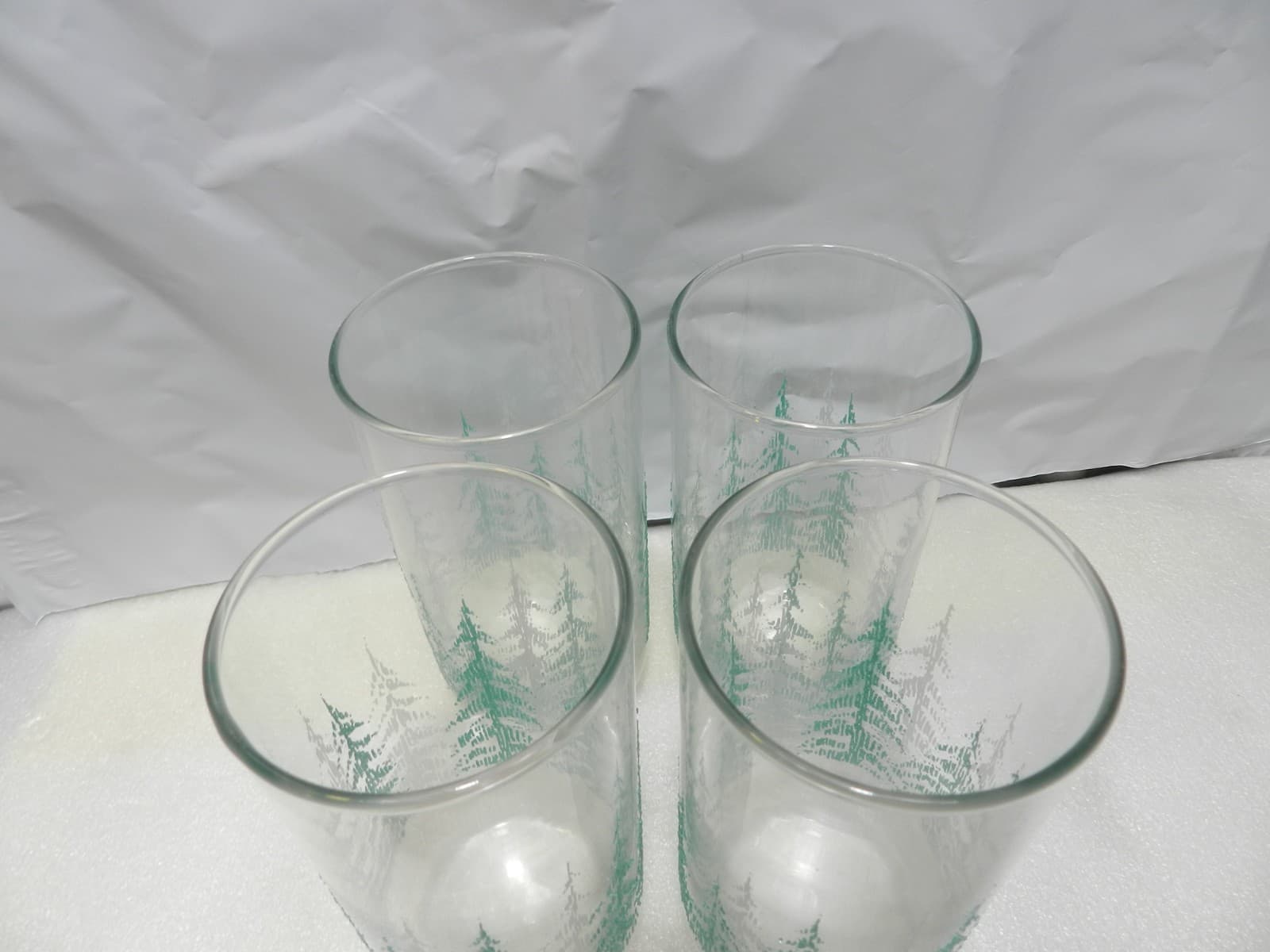 4 Vintage Libbey Frosty Pines/Christmas Tree tumblers Glasses Teal & White Z41JJ - Thumbnail 7