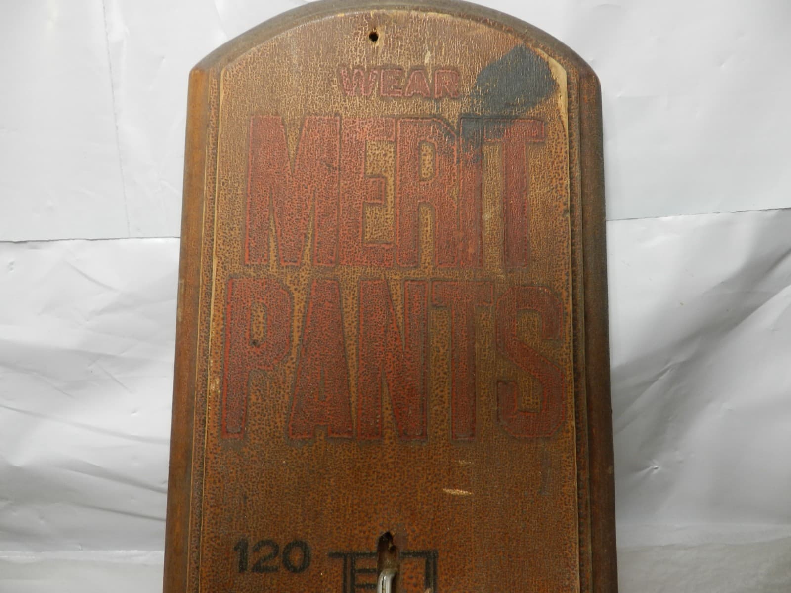 Vintage Large Wood Wear Merit Pants Factory Wall Thermometer Advertising (K2J) - Thumbnail 2