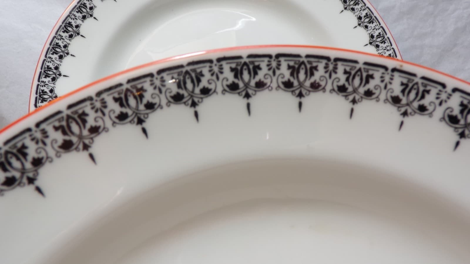 6 Vintage Cauldon England Salad Plates Black/White Orange Rim 8 5/8" (J99J) - Thumbnail 2