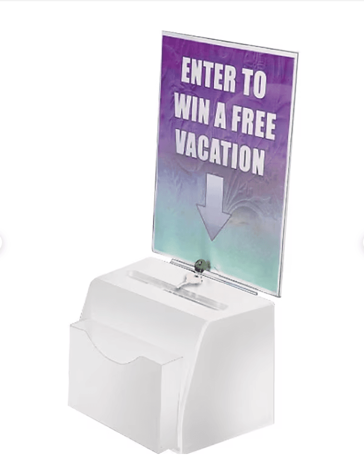 Azar Displays White Medium Molded Lottery Box with Pocket, Lock and Key Q85k