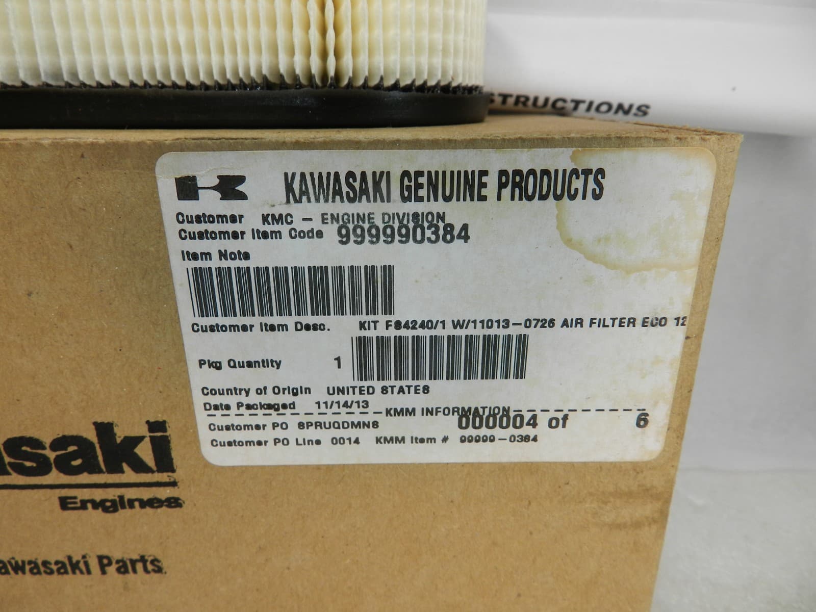 NEW OEM KAWASAKI AIR FILTER 11013-0752 11013-0726 11013-7047 11013-7049 (K1J) - Thumbnail 2