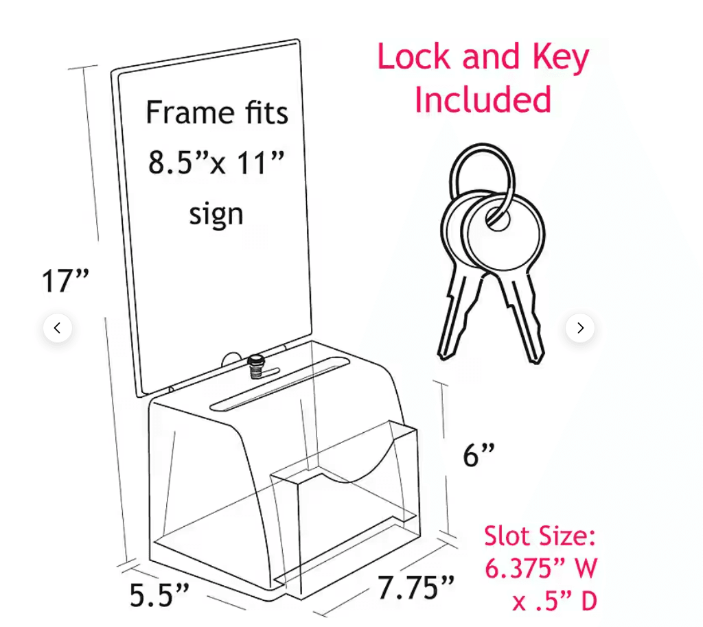 Azar Displays White Medium Molded Lottery Box with Pocket, Lock and Key Q85k - Thumbnail 2
