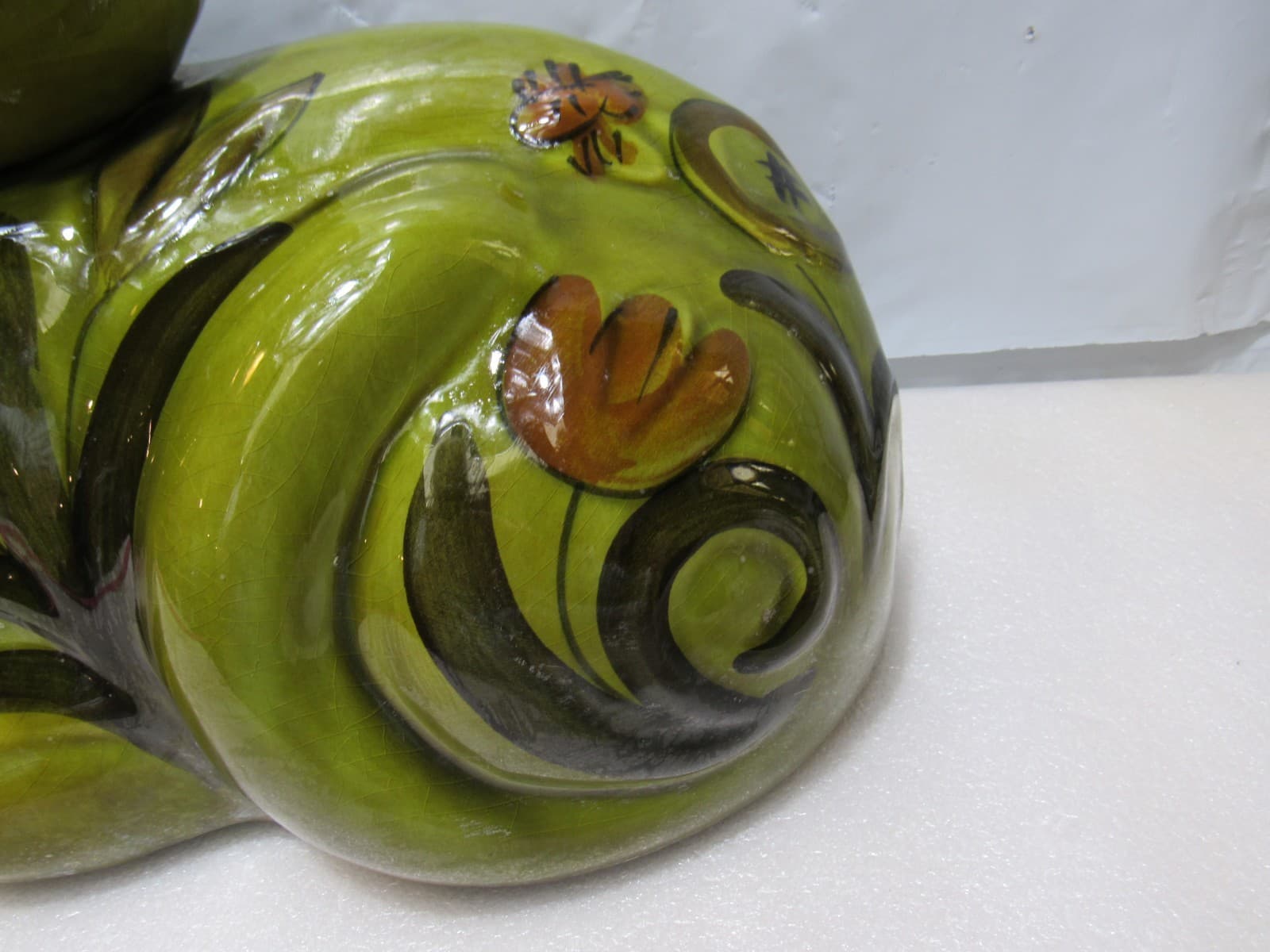 Mid Century 1960s Cookie Jar LOS ANGELES POTTERY MCM Avocado Green Cat U28JJ - Thumbnail 2