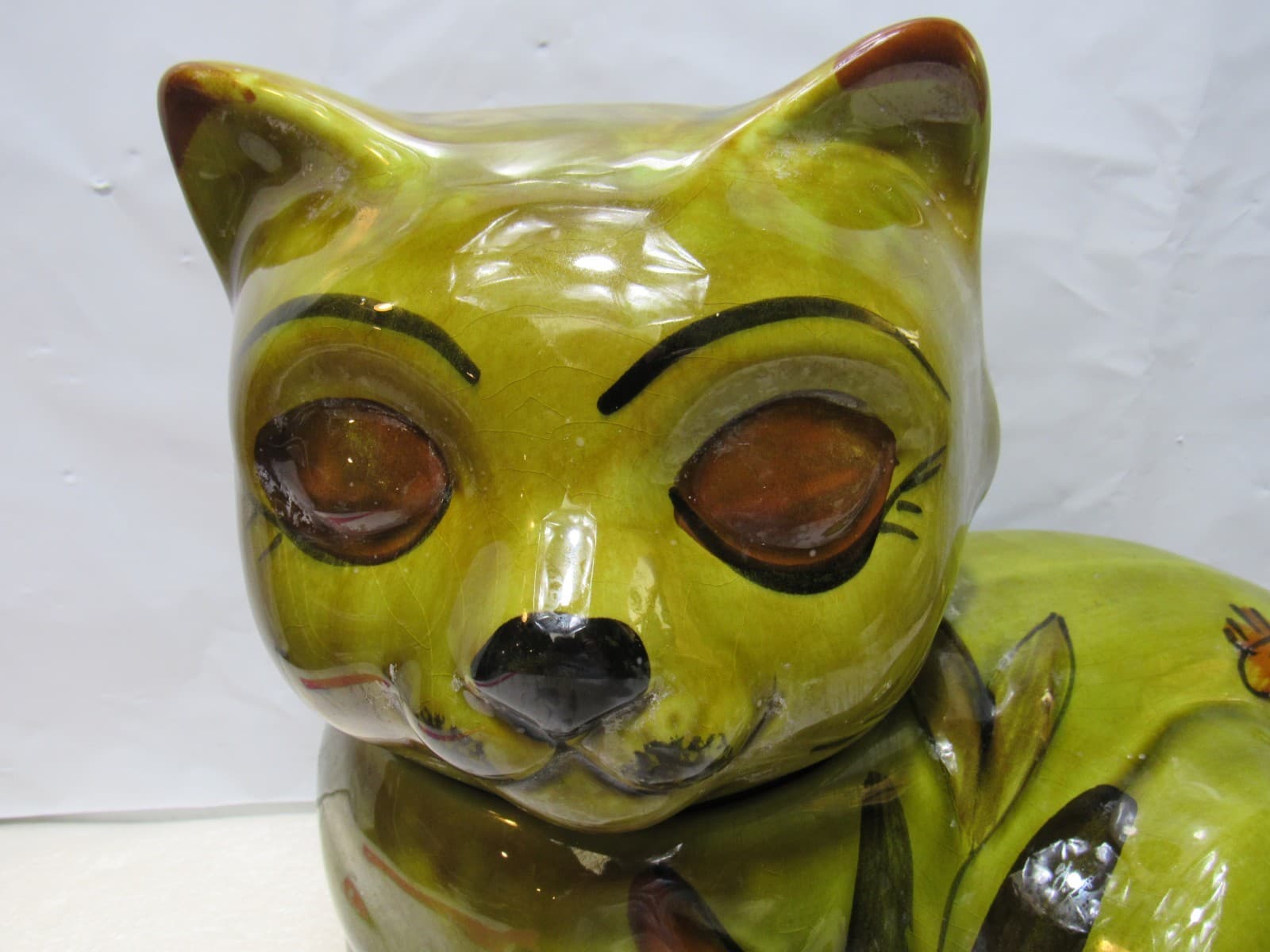Mid Century 1960s Cookie Jar LOS ANGELES POTTERY MCM Avocado Green Cat U28JJ - Thumbnail 4