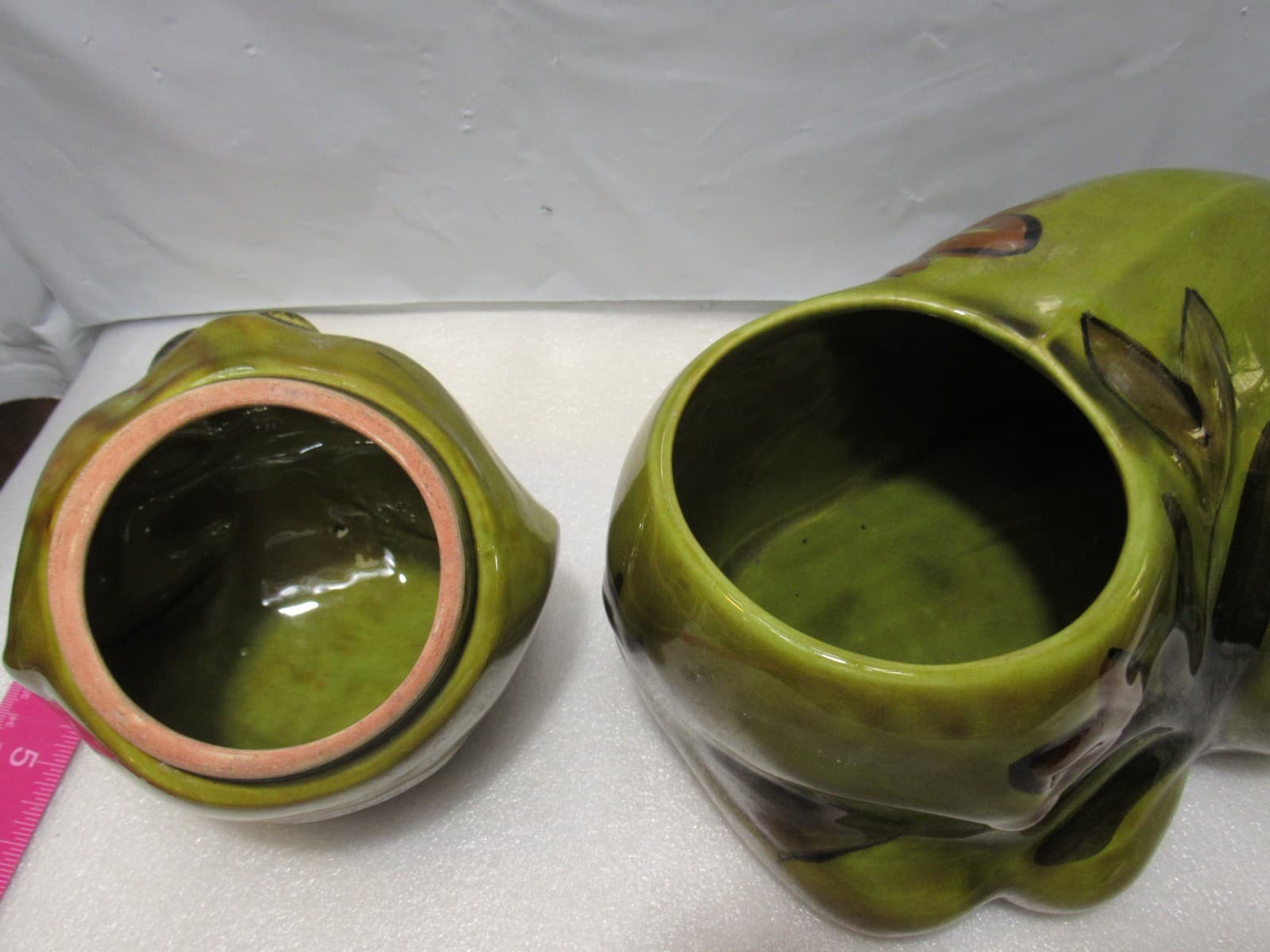 Mid Century 1960s Cookie Jar LOS ANGELES POTTERY MCM Avocado Green Cat U28JJ - Thumbnail 5