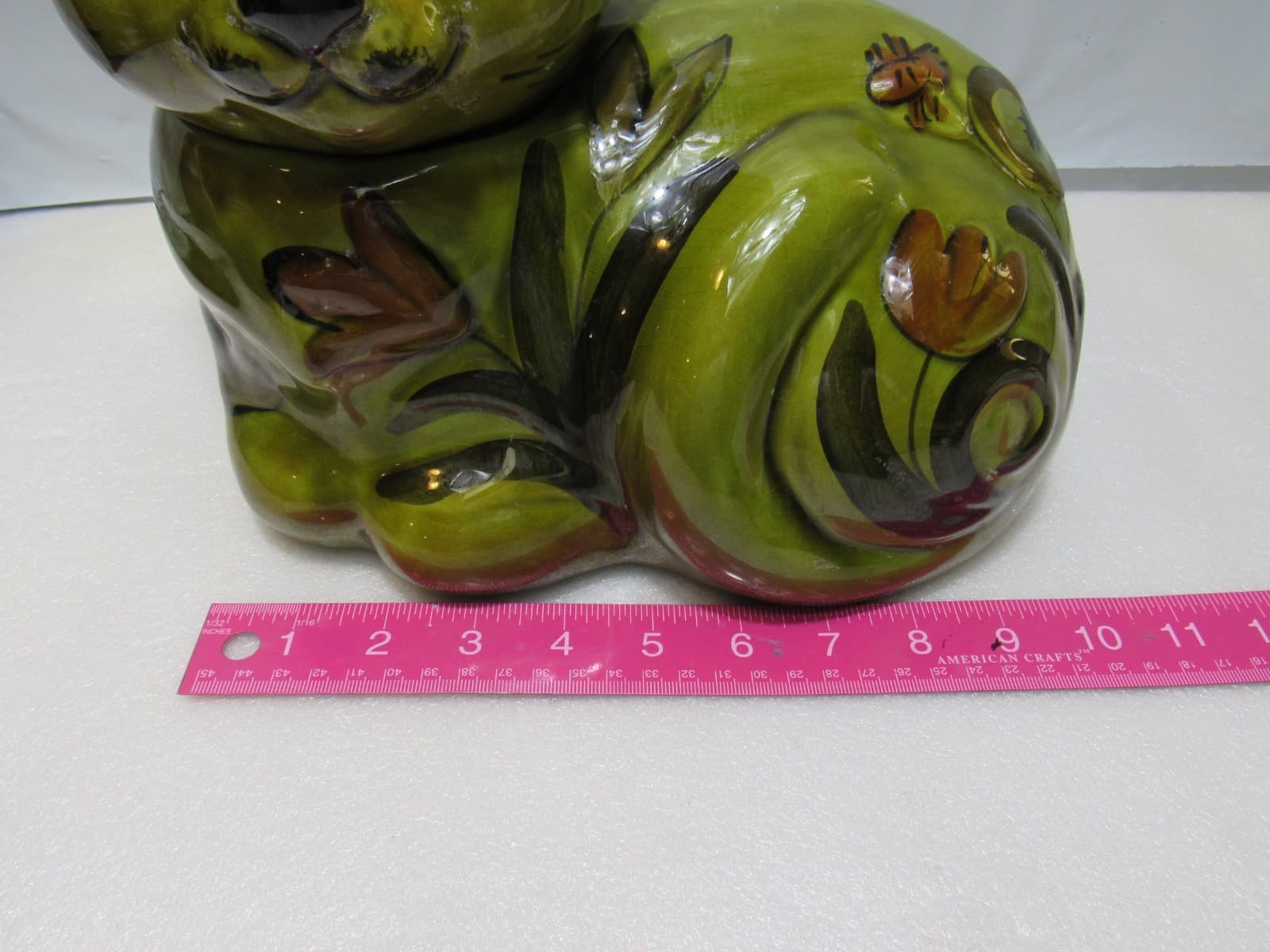 Mid Century 1960s Cookie Jar LOS ANGELES POTTERY MCM Avocado Green Cat U28JJ - Thumbnail 8