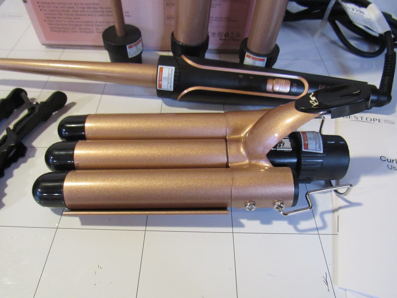 BESTOPE PRO 5 in 1 Curling Wand Set Long 3 Barrel Wand Curling Iron C82M - Thumbnail 2