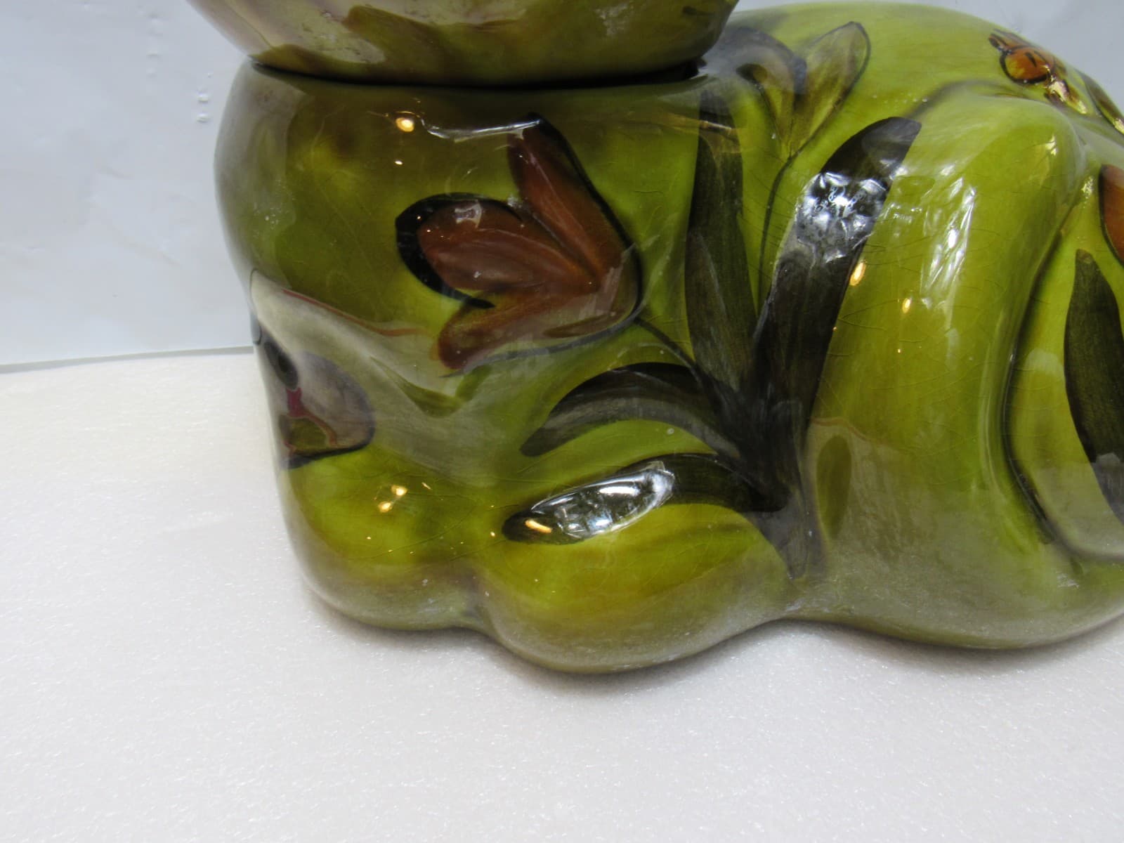 Mid Century 1960s Cookie Jar LOS ANGELES POTTERY MCM Avocado Green Cat U28JJ - Thumbnail 3