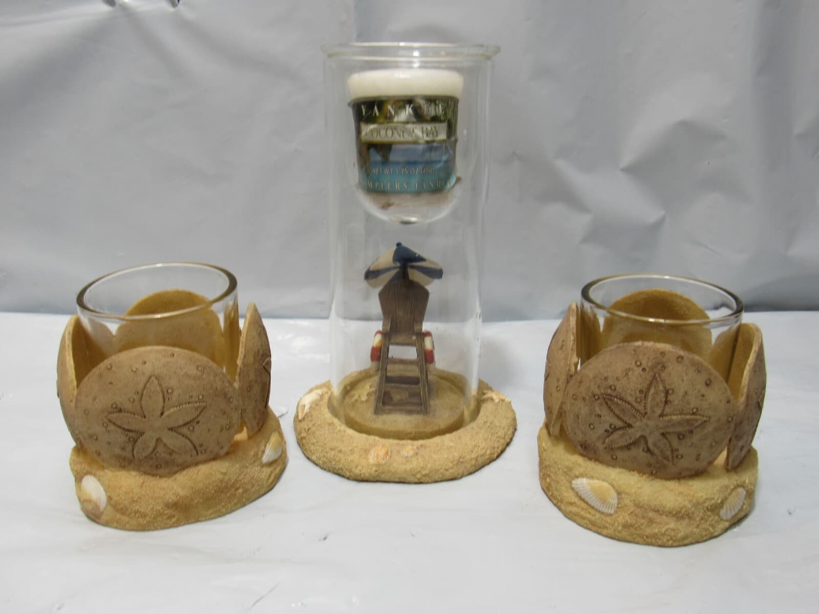 Yankee Candle 3 Pc Beach Theme Candle Holder Set Tealite Candle O96M