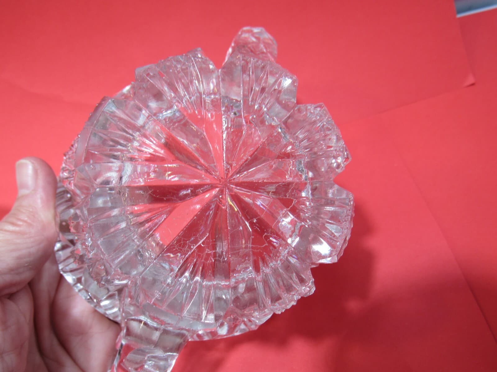 Vintage Heavy Crystal Etched Glass Sawtooth Edge Creamer and Sugar PItcher O97M - Thumbnail 11