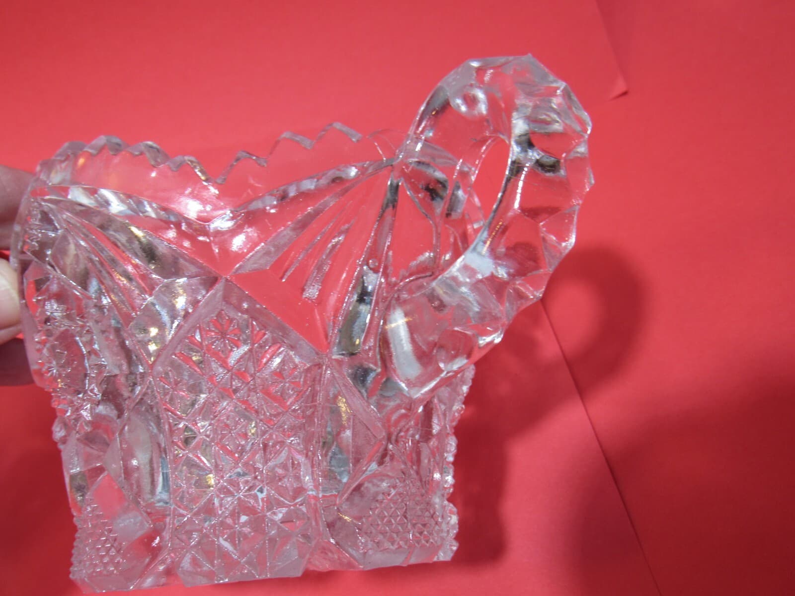 Vintage Heavy Crystal Etched Glass Sawtooth Edge Creamer and Sugar PItcher O97M - Thumbnail 10