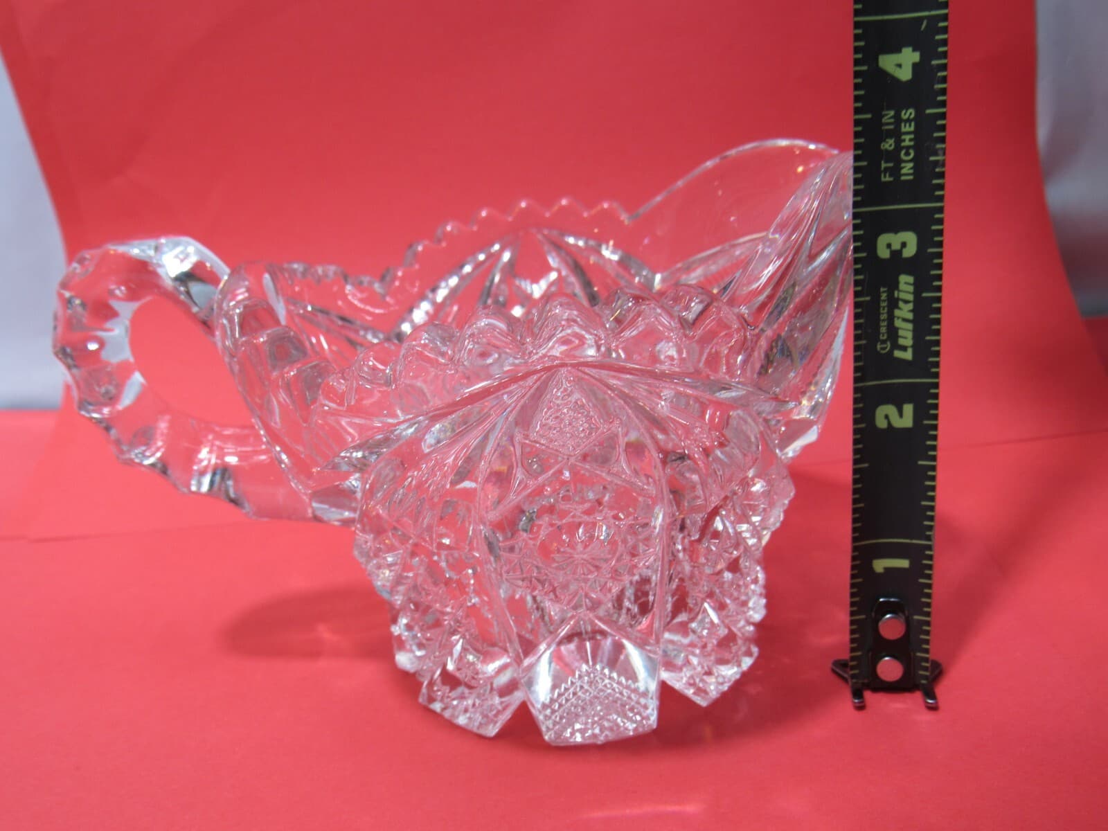 Vintage Heavy Crystal Etched Glass Sawtooth Edge Creamer and Sugar PItcher O97M - Thumbnail 14