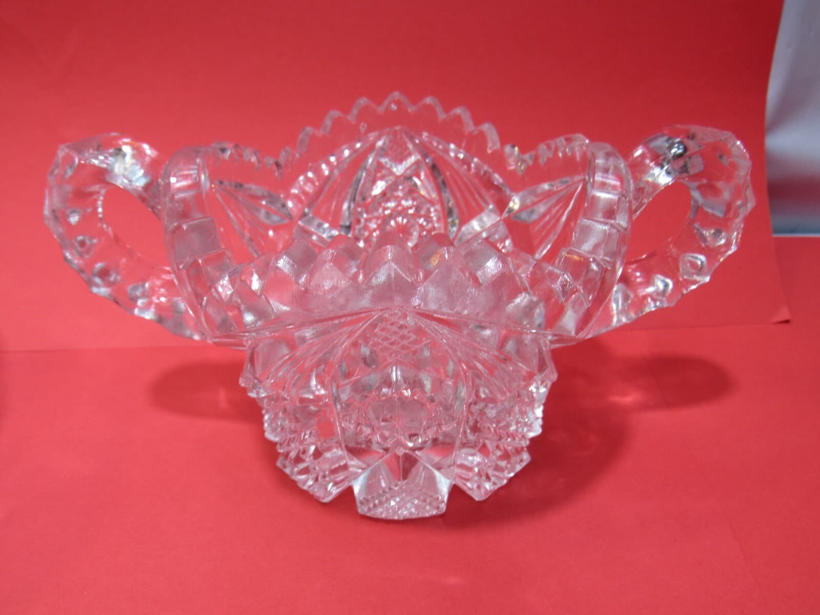 Vintage Heavy Crystal Etched Glass Sawtooth Edge Creamer and Sugar PItcher O97M - Thumbnail 7