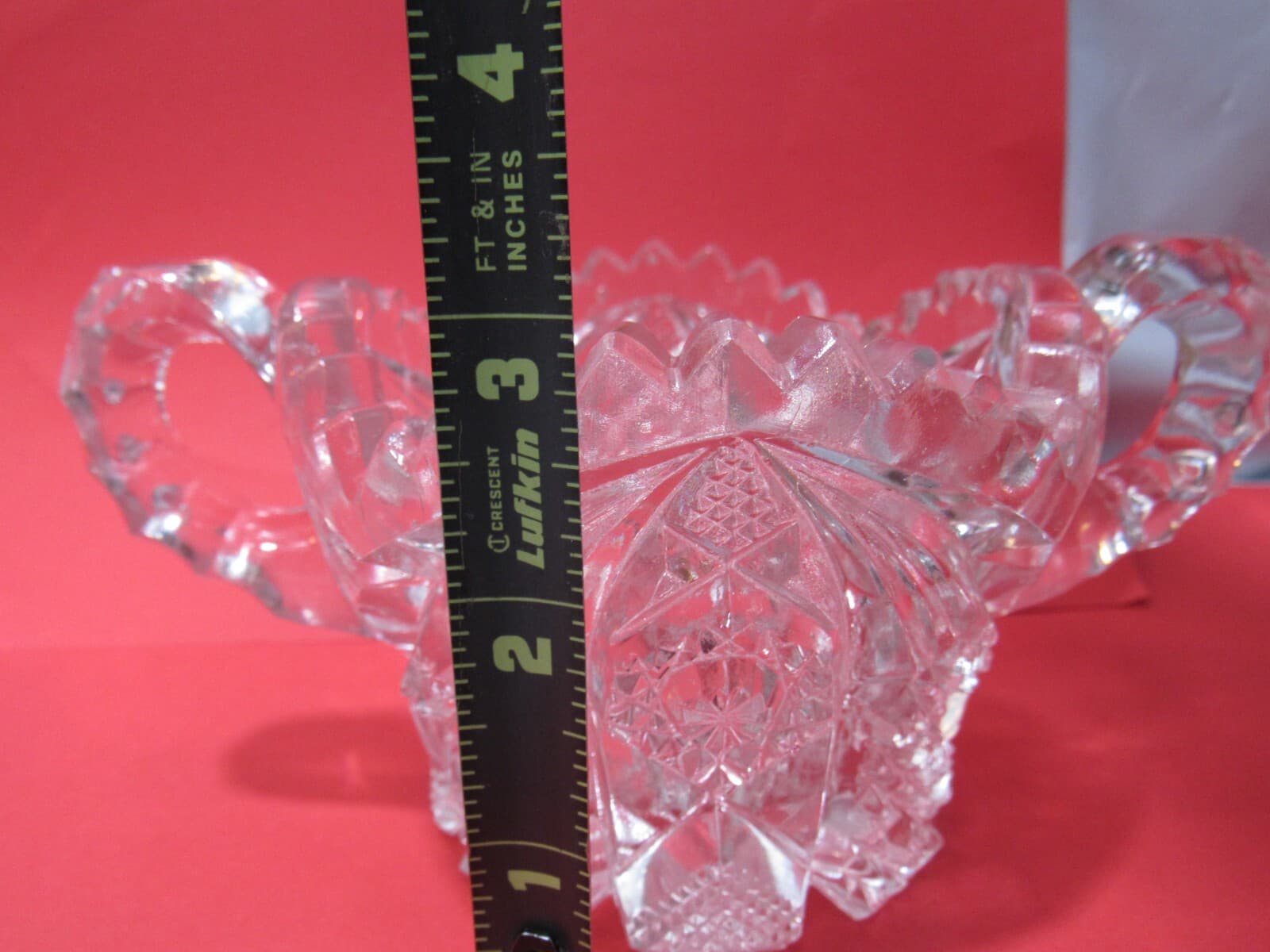 Vintage Heavy Crystal Etched Glass Sawtooth Edge Creamer and Sugar PItcher O97M - Thumbnail 12