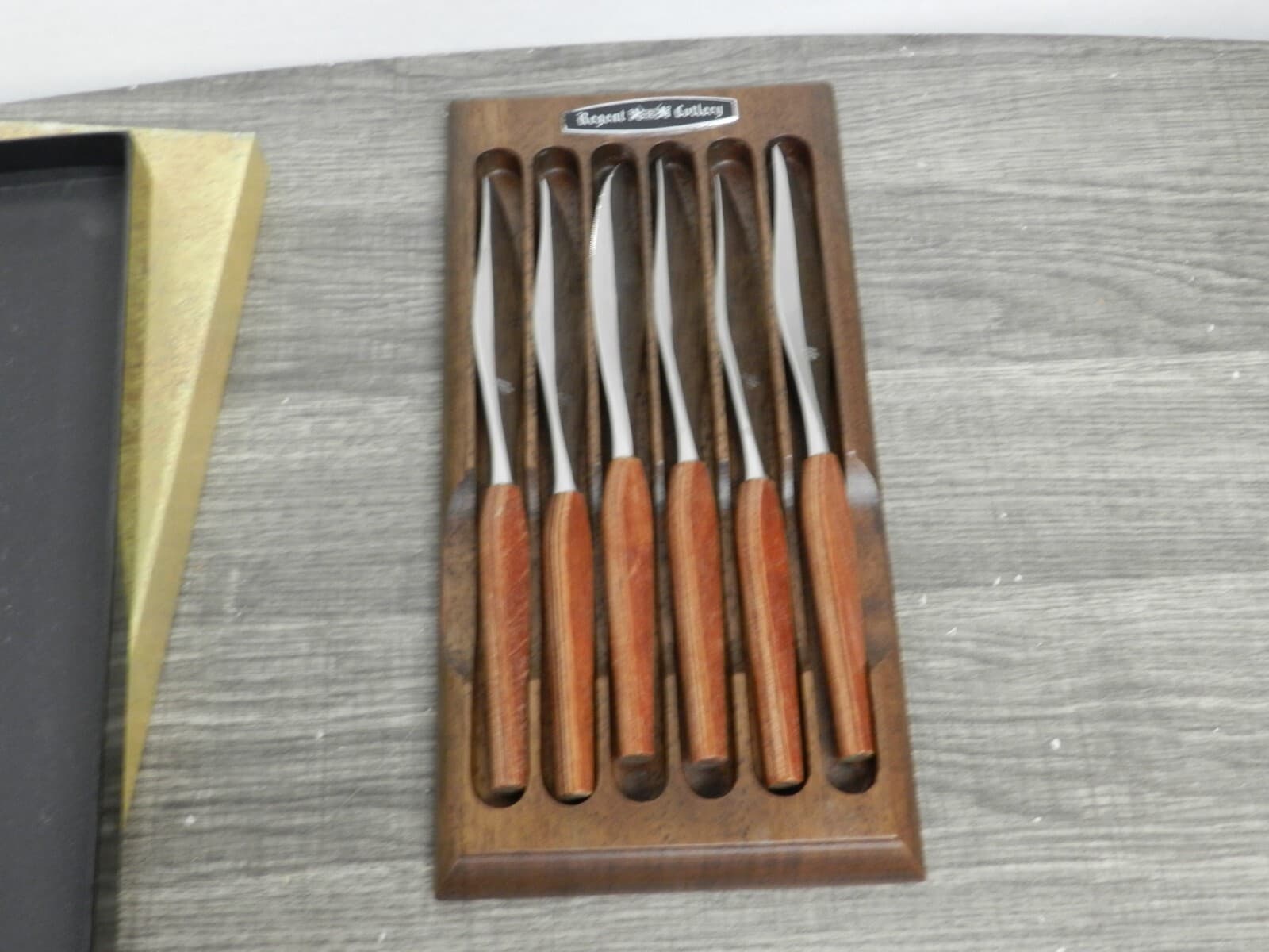 Vintage Rare Find Regent Cutlery 6 Piece Stainless Set Wood Handles B81J - Thumbnail 6