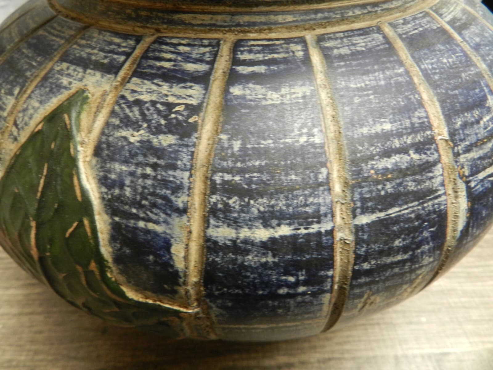 Vintage Nora Fenton Ceramic Blue Green leaf Vase Pottery (K23) - Thumbnail 9