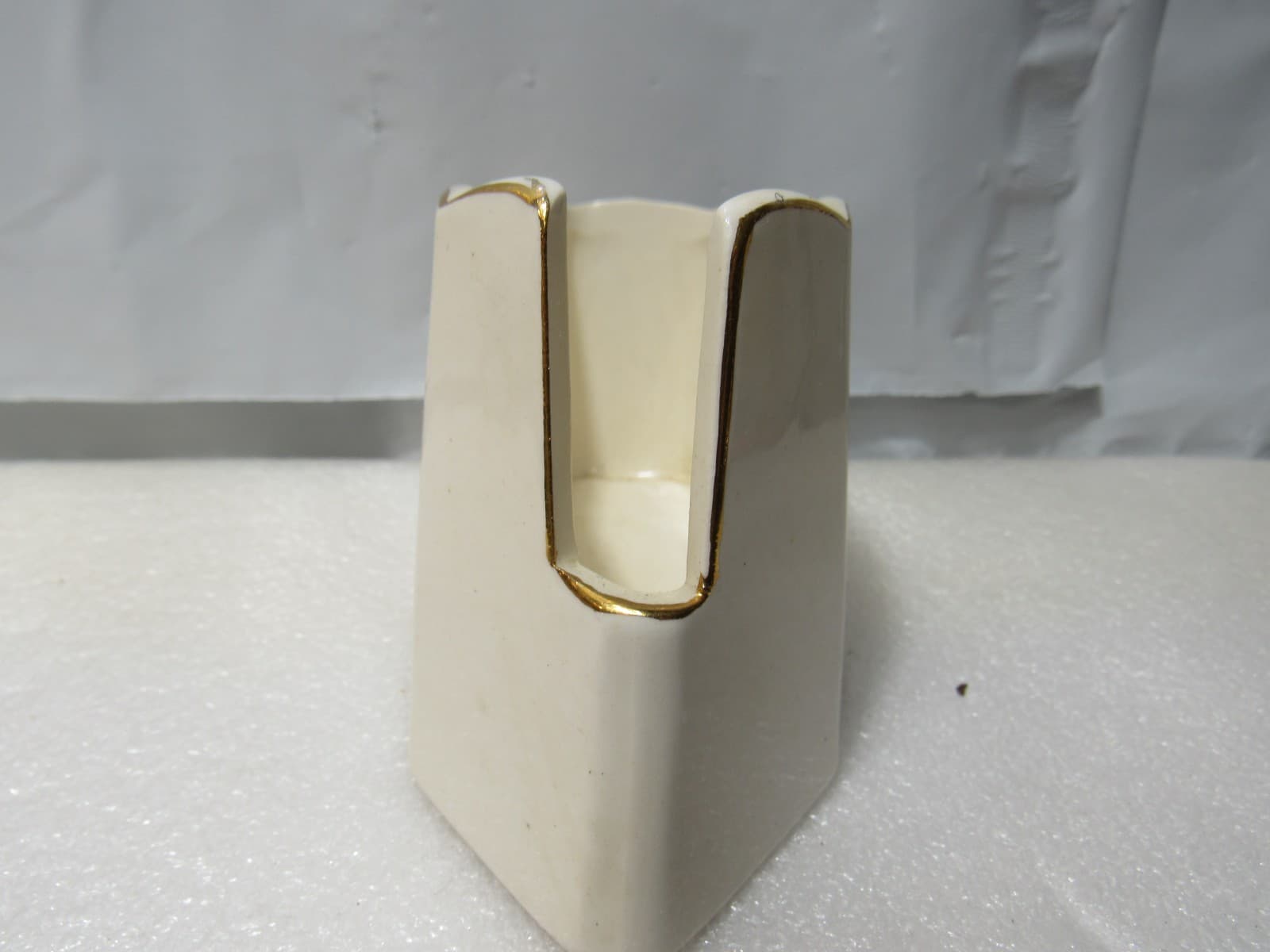 VTG Ceramic Utensil Caddy Fleur-de-Lis White with Gold Trim Mid-Century U34J - Thumbnail 2