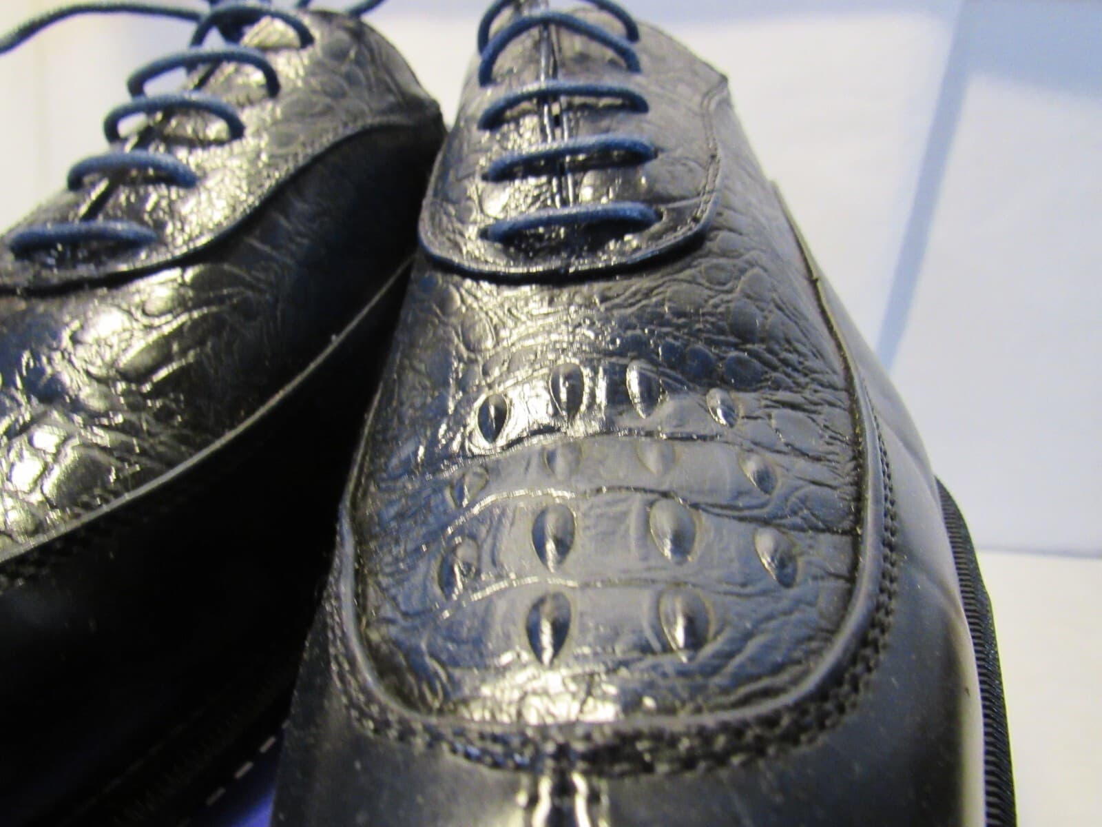 ROBERTO CHILLINI STATUS Men Oxford Dress Shoe Navy Embossed Crocodile Sz 8.5 J43 - Thumbnail 3