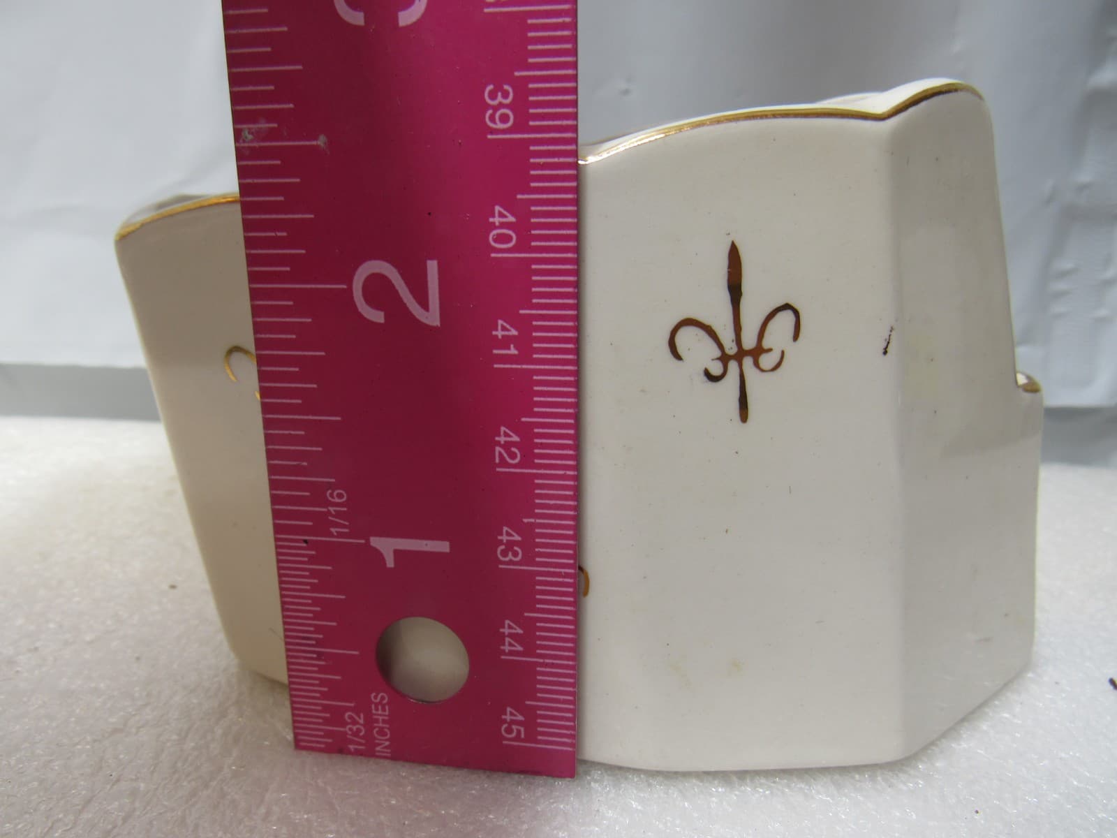 VTG Ceramic Utensil Caddy Fleur-de-Lis White with Gold Trim Mid-Century U34J - Thumbnail 6