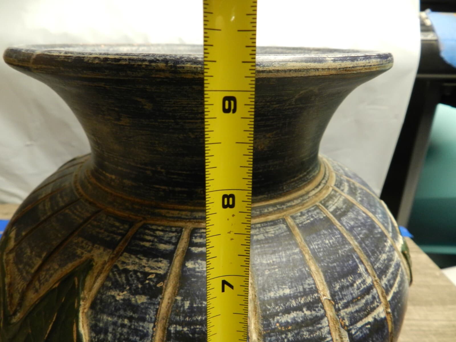 Vintage Nora Fenton Ceramic Blue Green leaf Vase Pottery (K23) - Thumbnail 8