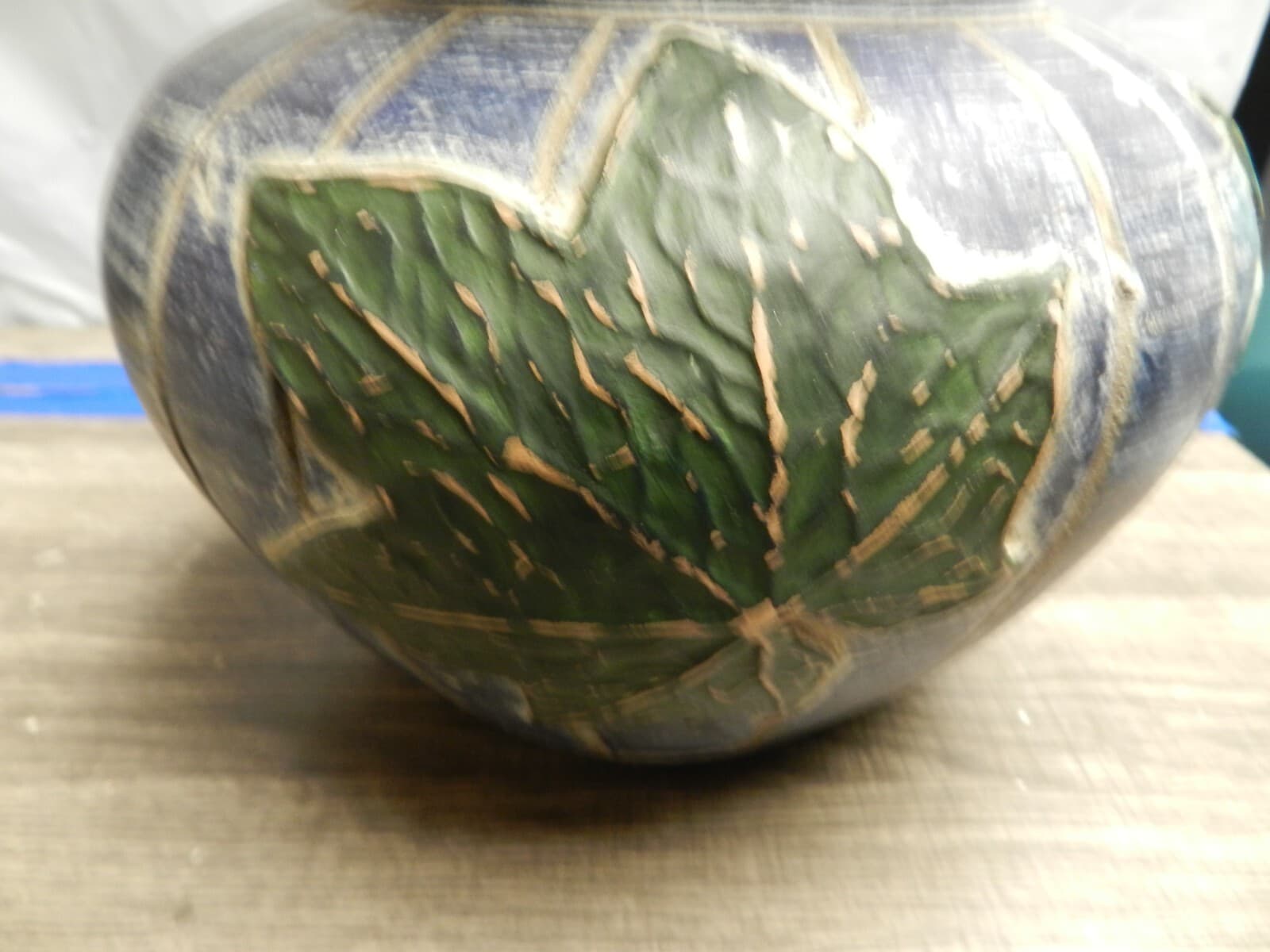 Vintage Nora Fenton Ceramic Blue Green leaf Vase Pottery (K23) - Thumbnail 3
