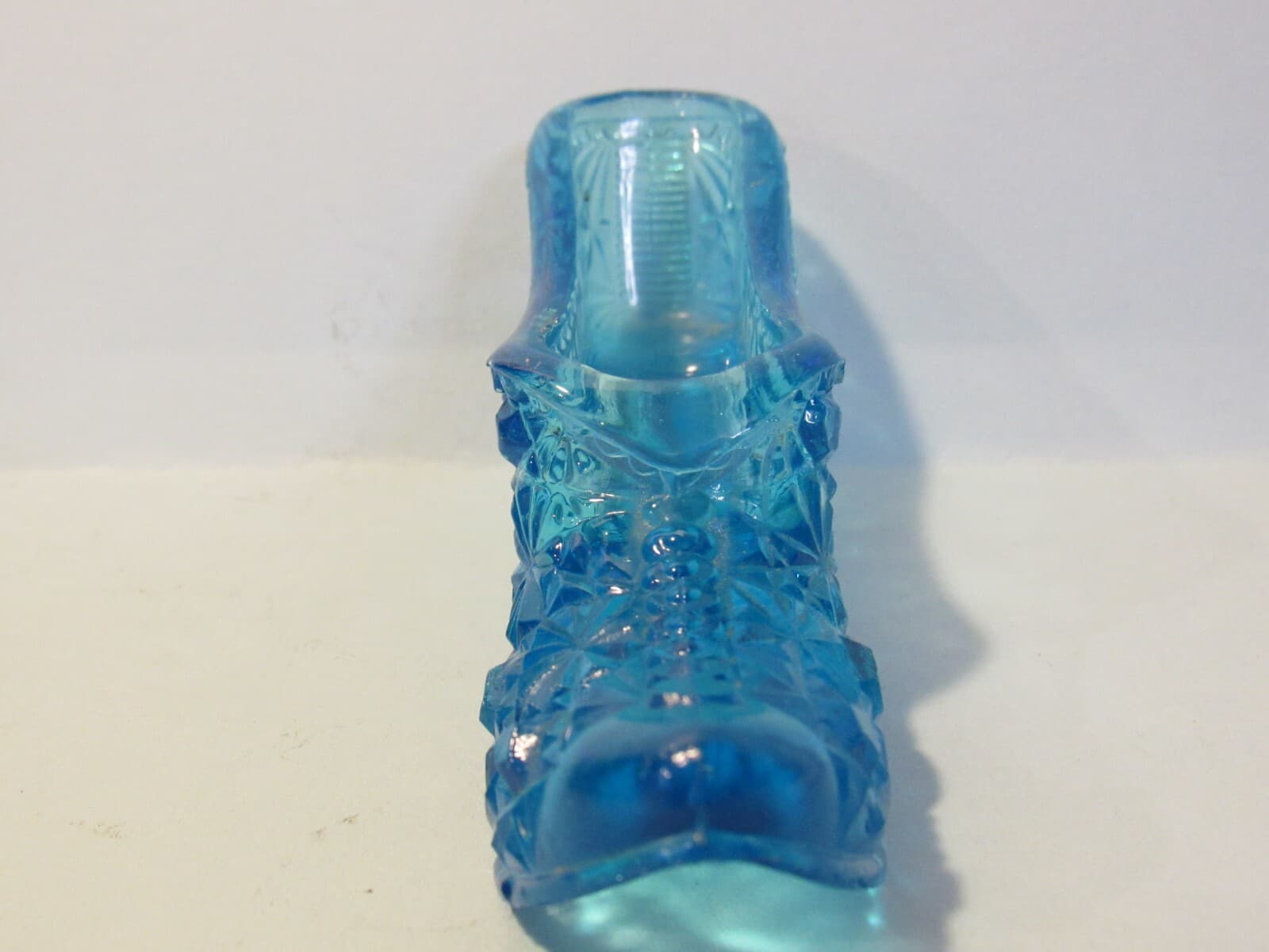 2 Fenton Art Glass Mini Slipper Shoe Boot Blue Green Daisy and Button Z78M - Thumbnail 3