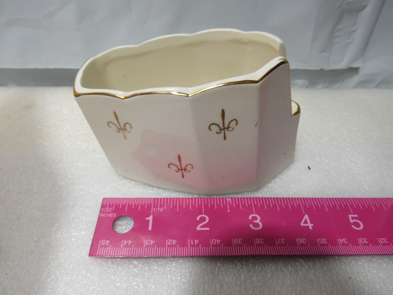 VTG Ceramic Utensil Caddy Fleur-de-Lis White with Gold Trim Mid-Century U34J - Thumbnail 7