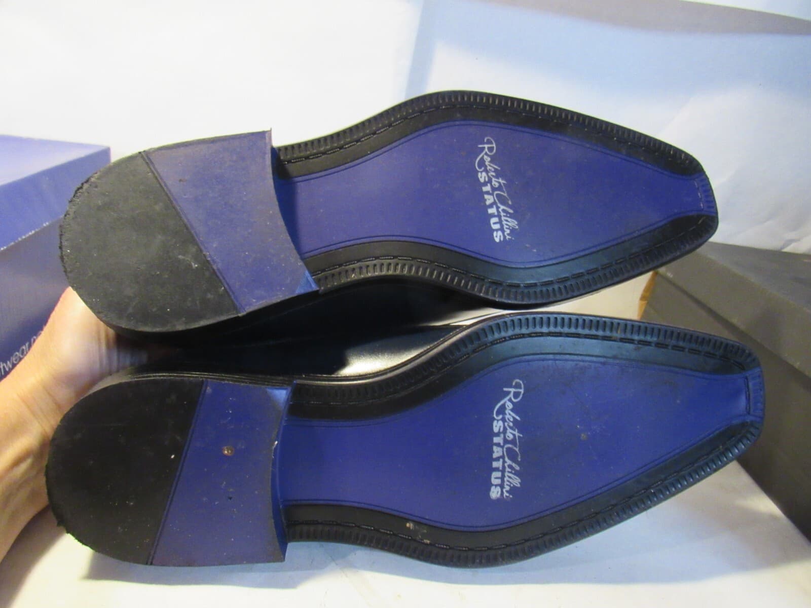 ROBERTO CHILLINI STATUS Men Oxford Dress Shoe Navy Embossed Crocodile Sz 8.5 J43 - Thumbnail 7