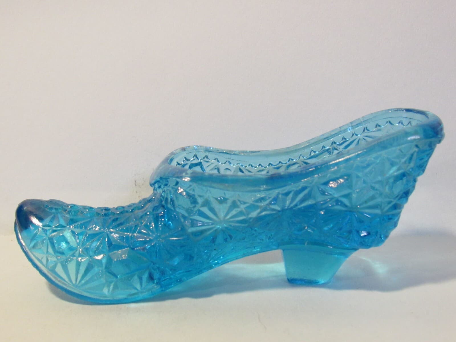 2 Fenton Art Glass Mini Slipper Shoe Boot Blue Green Daisy and Button Z78M - Thumbnail 2