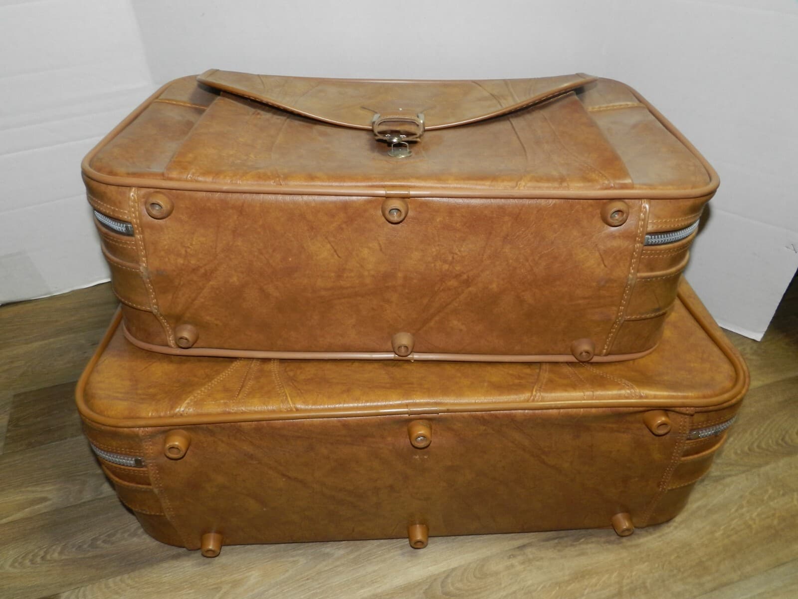 VTG 2 American Tourister Escort Soft Shell Suitcase Luggage Brown 24" 22" V28J - Thumbnail 10