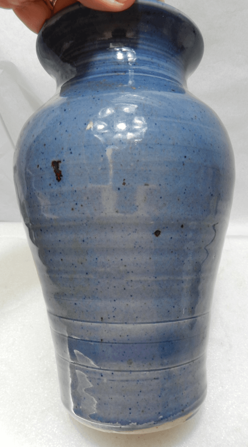 Studio Art Pottery Vase Signed Beautiful Glaze Blues and Browns 8.5" Tall (K13J) - Thumbnail 5