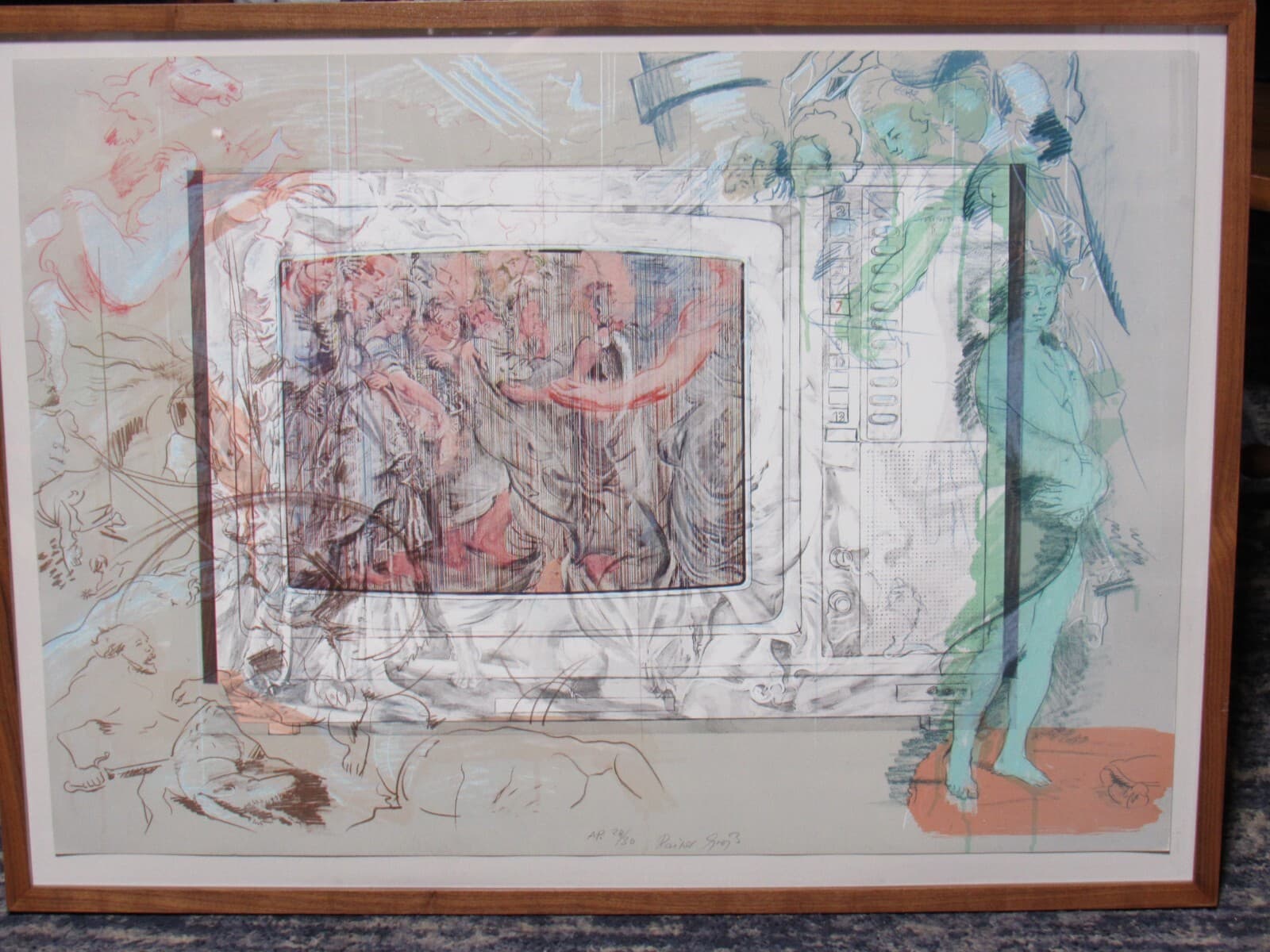 Rainer Gross Television Baroque II, 1979 Lithograph Signed Framed (K) - Thumbnail 3